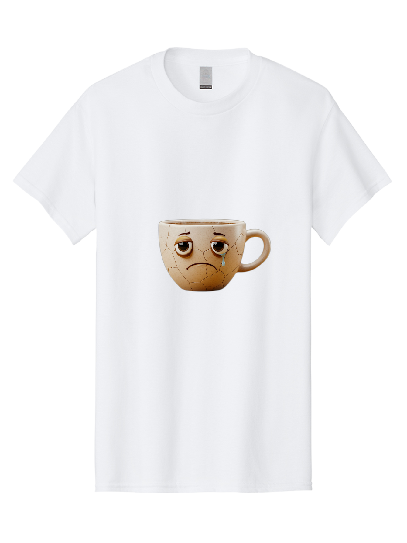 Cracked-Coffee-Mug Men'S Graphic Tee, 100% Cotton, Comfortable Casual Summer Wear, Machine Washable, Cracked Coffee Mug, Sad Face, Teary Eyes, Broken Coffee, Emotional Coffee Mug, Cracked, Upset, Frowning Face, Cracked Ceramic Bae415