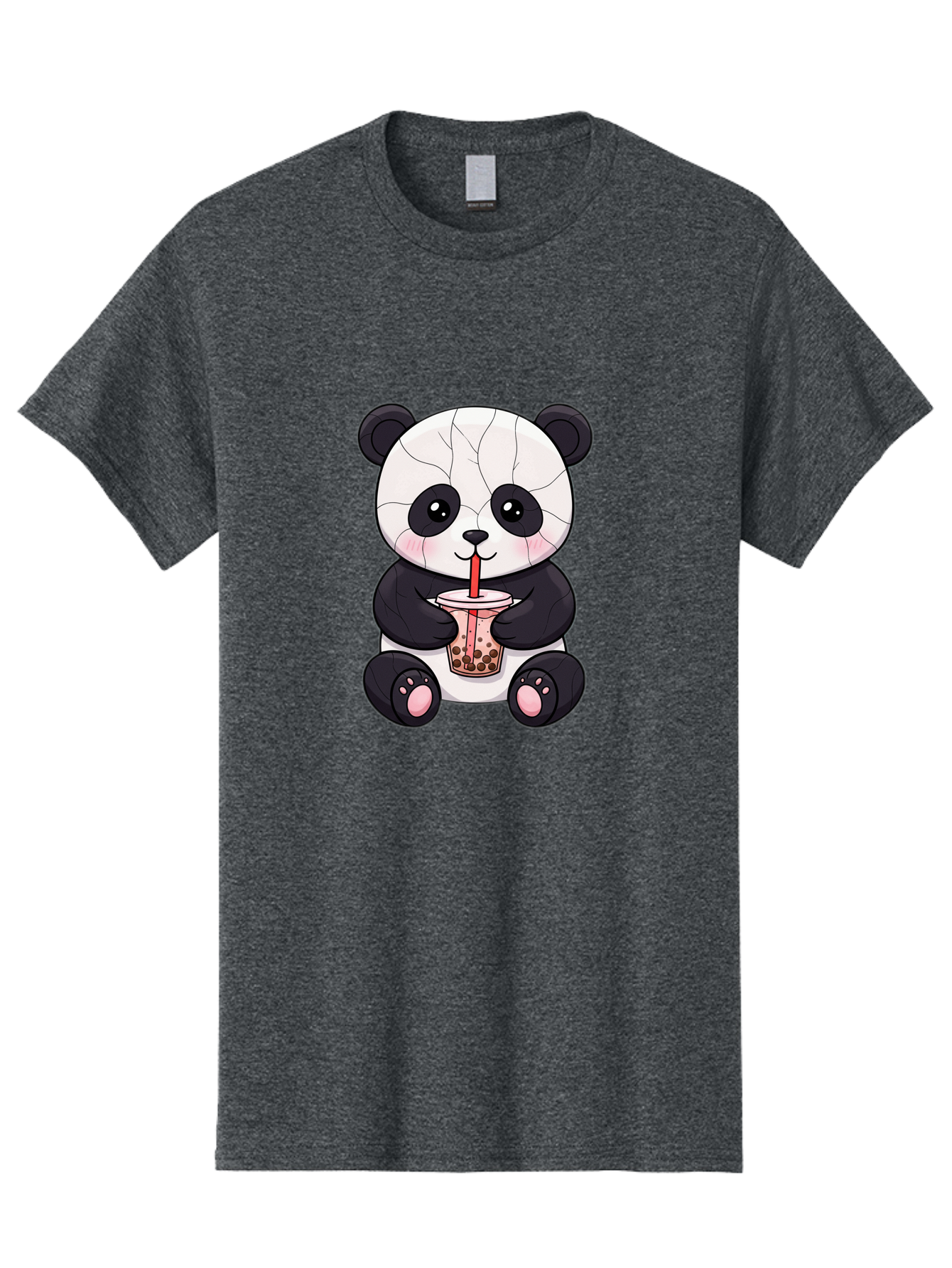 Cracked-Panda-Drinking-Bubble-Tea Men'S Graphic Tee, 100% Cotton, Comfortable Casual Summer Wear, Machine Washable, Kawaii Panda, Bubble Tea, Cracked Face, Cute Cartoon, Adorable Bear, Boba Tea, Tea Cup, Cute Drink, Smiling Panda, Kawaii Art, Bae416