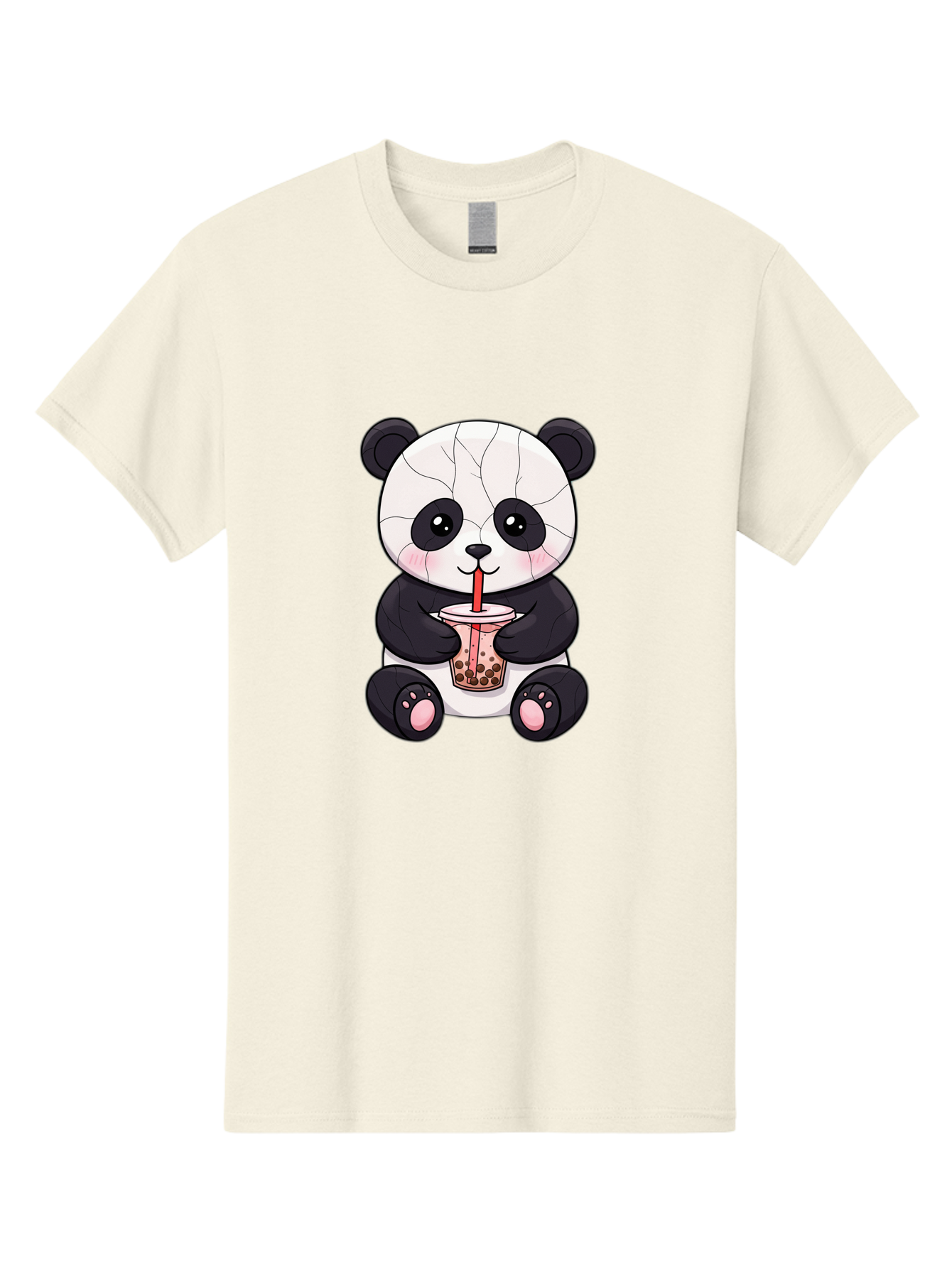 Cracked-Panda-Drinking-Bubble-Tea Men'S Graphic Tee, 100% Cotton, Comfortable Casual Summer Wear, Machine Washable, Kawaii Panda, Bubble Tea, Cracked Face, Cute Cartoon, Adorable Bear, Boba Tea, Tea Cup, Cute Drink, Smiling Panda, Kawaii Art, Bae416
