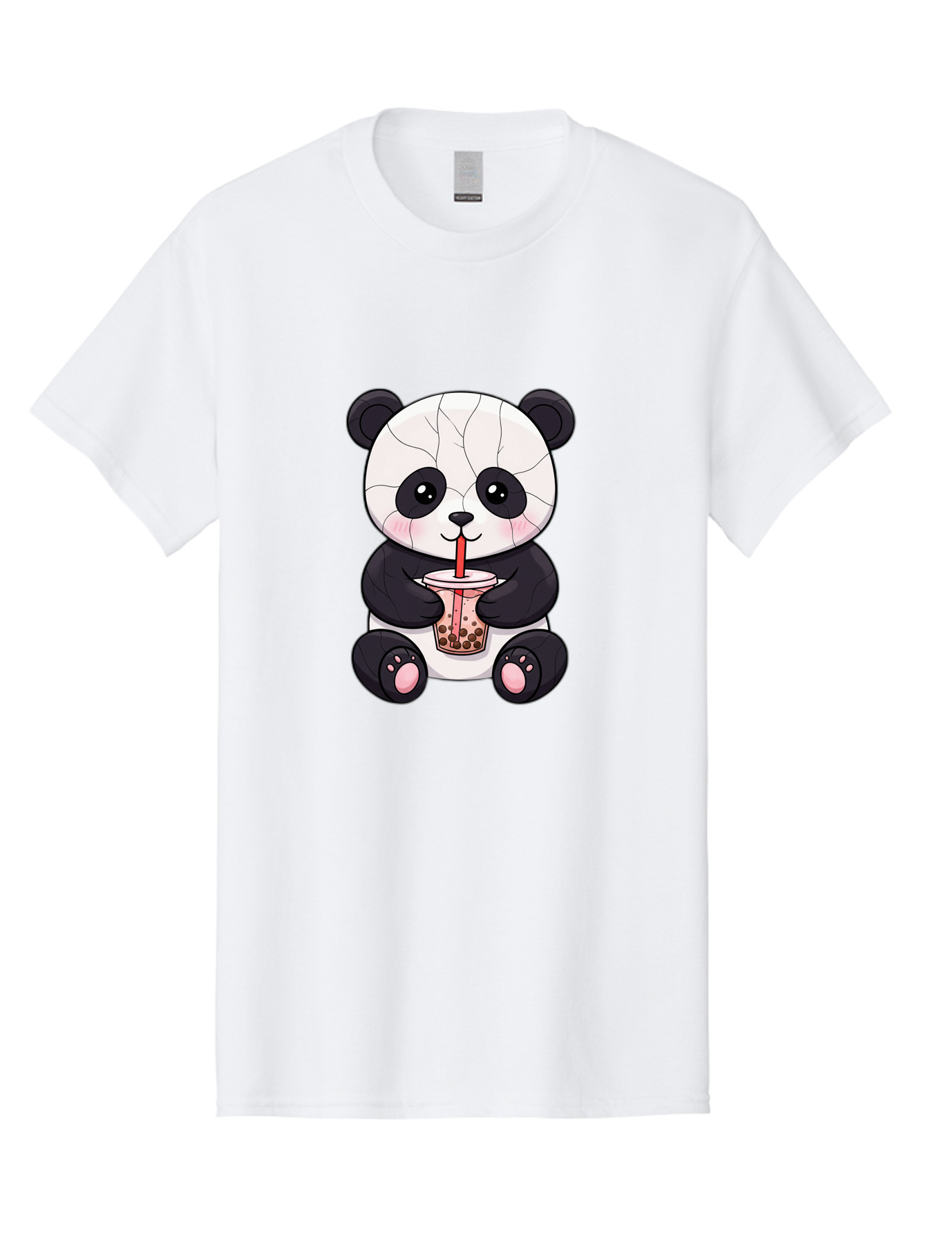 Cracked-Panda-Drinking-Bubble-Tea Men'S Graphic Tee, 100% Cotton, Comfortable Casual Summer Wear, Machine Washable, Kawaii Panda, Bubble Tea, Cracked Face, Cute Cartoon, Adorable Bear, Boba Tea, Tea Cup, Cute Drink, Smiling Panda, Kawaii Art, Bae416