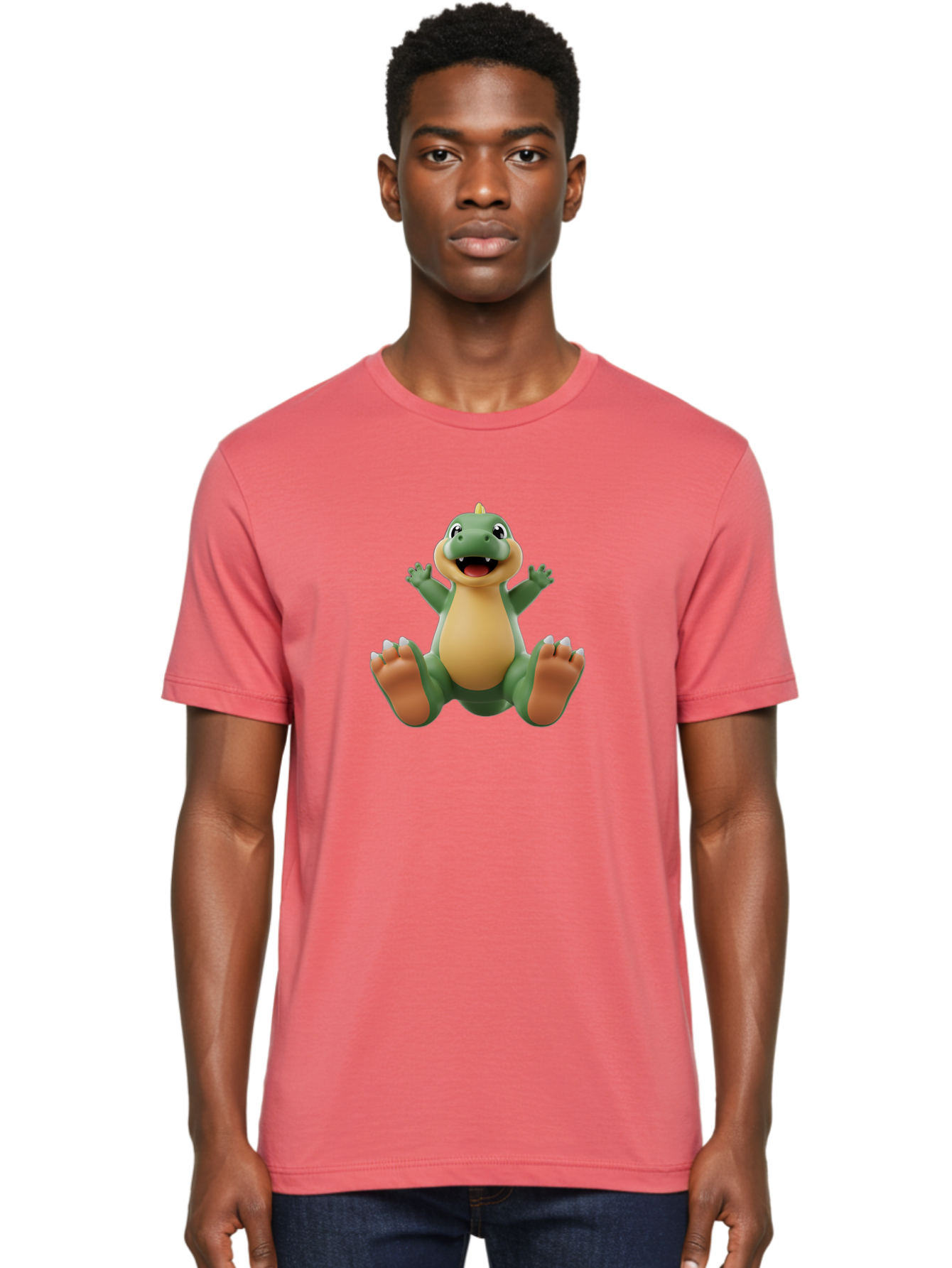 Crocodile Men'S Graphic Tee, 100% Cotton, Comfortable Casual Summer Wear, Machine Washable, Cartoon Crocodile, Green And Tan Reptile, Cute And Friendly, Jumping In The Air, Happy Expression, Cartoon Character, Animated Animal Bae417