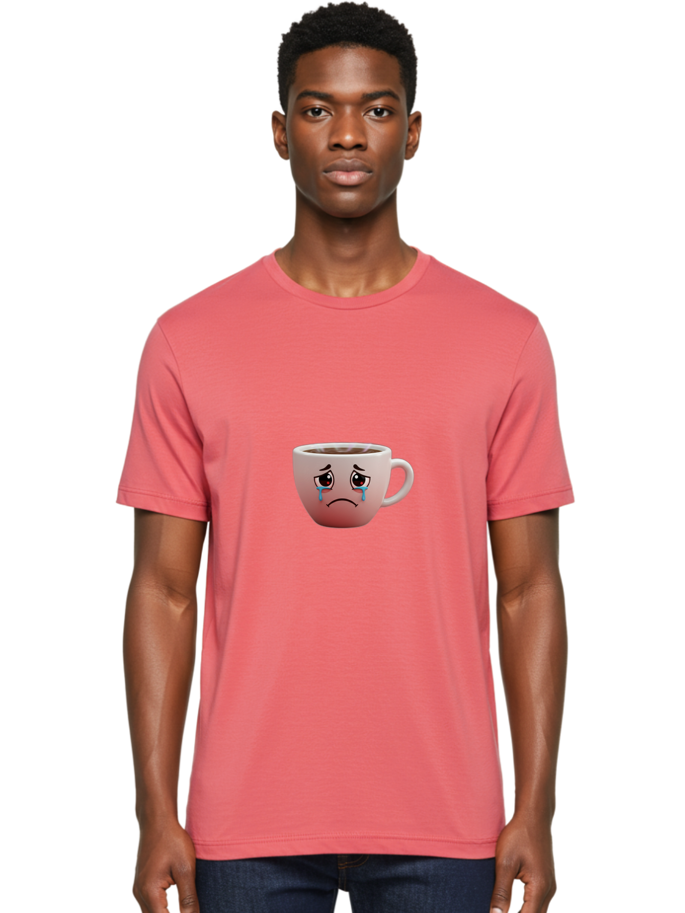 Crying-Coffee-Cup-1 Men'S Graphic Tee, 100% Cotton, Comfortable Casual Summer Wear, Machine Washable, Coffee Cup With Sad Face, Crying Eyes, Frowning Expression, Emotional Coffee, Coffee Lover Emotions, Sad Coffee Moment, Coffee Cup Feelings Bae421