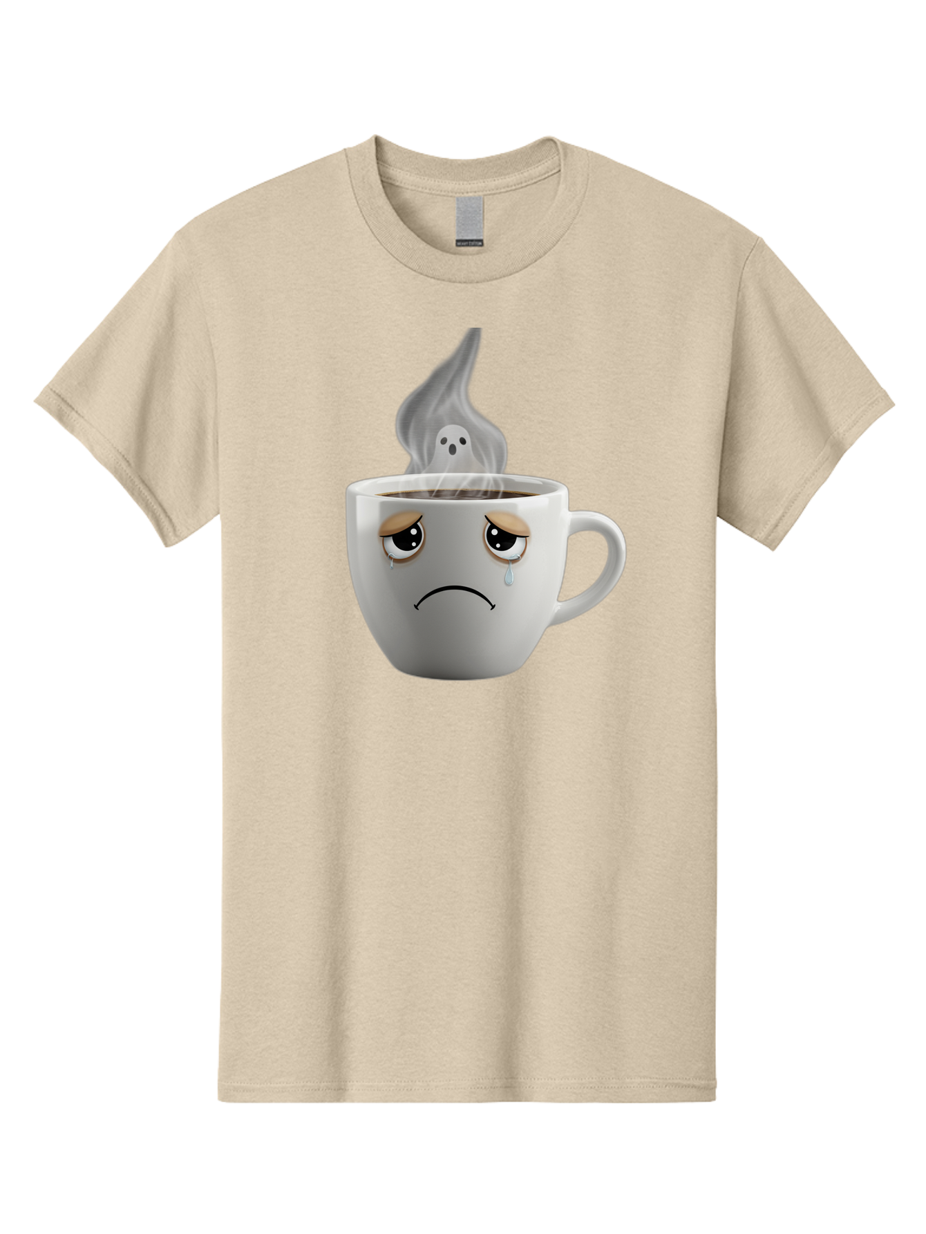 Crying-Coffee-Cup Men'S Graphic Tee, 100% Cotton, Comfortable Casual Summer Wear, Machine Washable, Sad Face Coffee Cup, Steaming Hot Coffee, Ghostly Steam, Coffee Lover, Coffee Culture, Coffee Time, Morning Coffee, Daily Grind Bae422
