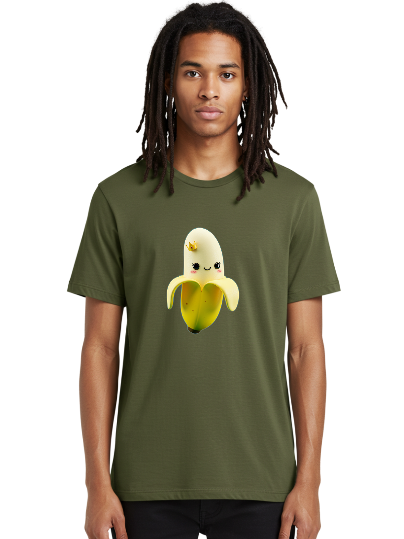 Cute-Banana Men'S Graphic Tee, 100% Cotton, Comfortable Casual Summer Wear, Machine Washable, Cartoon Banana Character, Cute Fruit Design, Banana Prince, Kawaii Fruit, Adorable Banana, Funny Fruit Character, Yellow Fruit, Smiling Banana Bae424