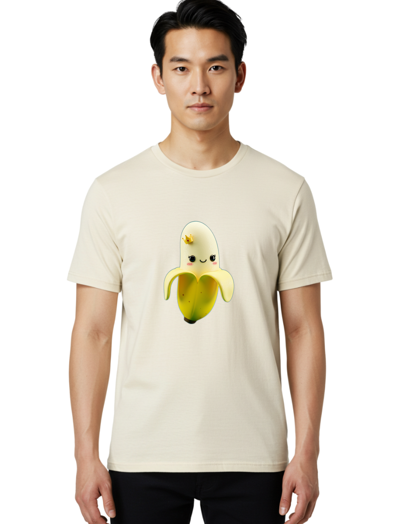 Cute-Banana Men'S Graphic Tee, 100% Cotton, Comfortable Casual Summer Wear, Machine Washable, Cartoon Banana Character, Cute Fruit Design, Banana Prince, Kawaii Fruit, Adorable Banana, Funny Fruit Character, Yellow Fruit, Smiling Banana Bae424