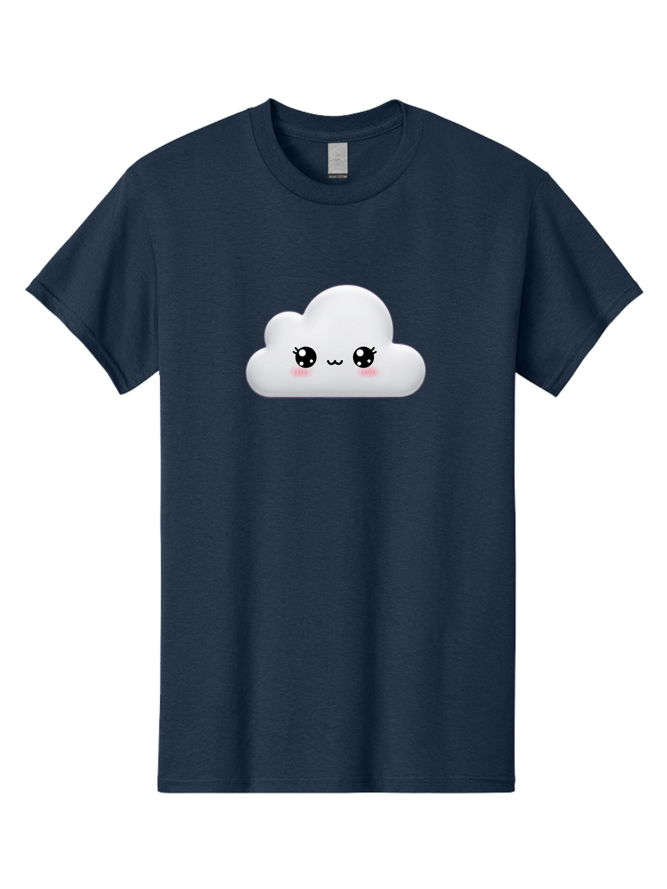 Cute-Cloud-1 Men'S Graphic Tee, 100% Cotton, Comfortable Casual Summer Wear, Machine Washable, Cartoon Cloud, Cute Character, Kawaii Illustration, Adorable Design, Fluffy Cloud, Smiling Face, Pink Cheeks, Eyelashes, Childlike Charm, Bae425