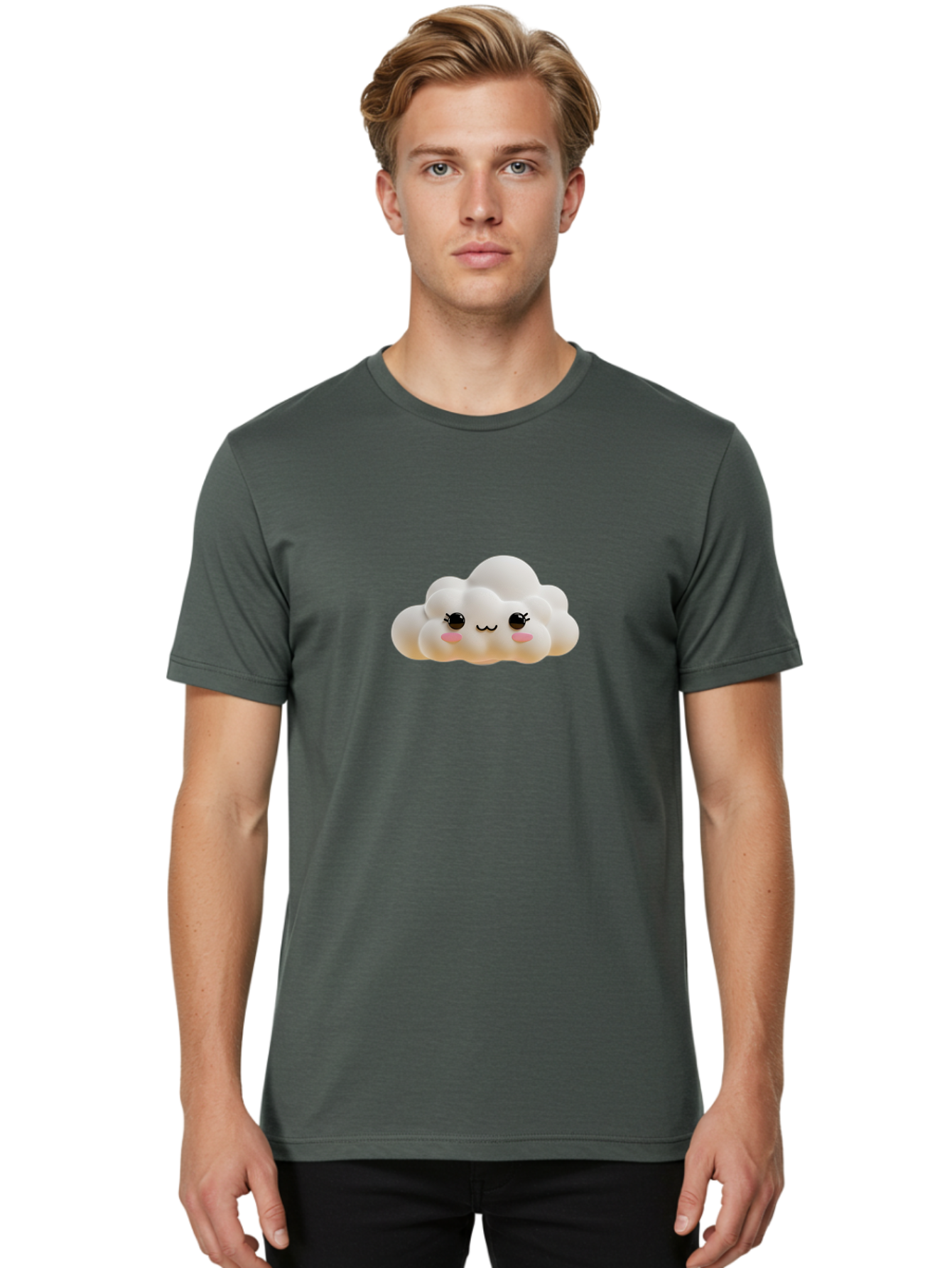 Cute-Cloud-2 Men'S Graphic Tee, 100% Cotton, Comfortable Casual Summer Wear, Machine Washable, Cute Cloud, Kawaii Art, Cartoon Character, Fluffy Cloud, Pastel Colors, Smiling Face, Rosy Cheeks, Eyelashes, Adorable, Whimsical, Fantasy Art, Bae426