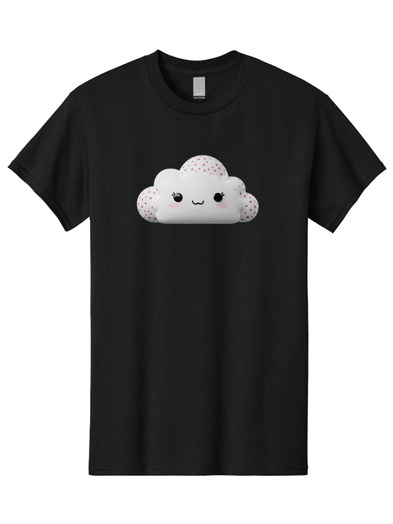 Cute-Cloud-3 Men'S Graphic Tee, 100% Cotton, Comfortable Casual Summer Wear, Machine Washable, Cute Cartoon Cloud, Fluffy White Cloud, Pink Polka Dots, Smiling Face, Black Eyes, Eyelashes, Rosy Cheeks, Kawaii Character, Digital Illustration, Bae427