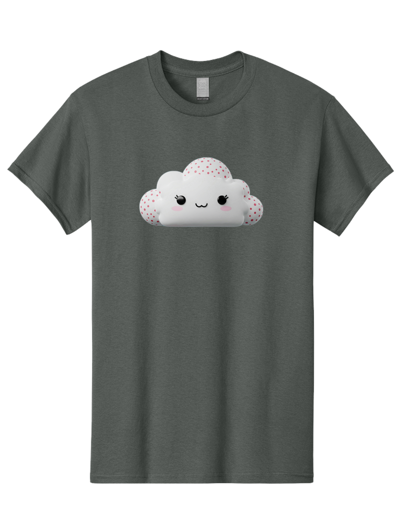 Cute-Cloud-3 Men'S Graphic Tee, 100% Cotton, Comfortable Casual Summer Wear, Machine Washable, Cute Cartoon Cloud, Fluffy White Cloud, Pink Polka Dots, Smiling Face, Black Eyes, Eyelashes, Rosy Cheeks, Kawaii Character, Digital Illustration, Bae427