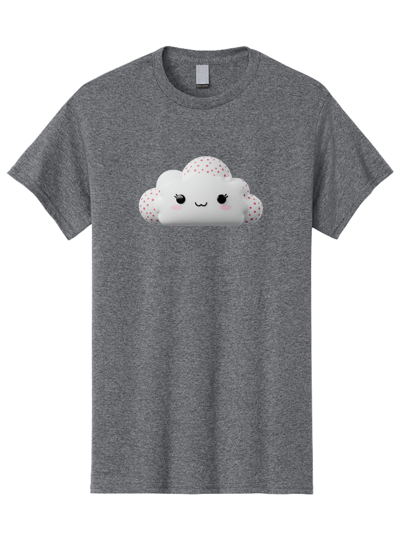 Cute-Cloud-3 Men'S Graphic Tee, 100% Cotton, Comfortable Casual Summer Wear, Machine Washable, Cute Cartoon Cloud, Fluffy White Cloud, Pink Polka Dots, Smiling Face, Black Eyes, Eyelashes, Rosy Cheeks, Kawaii Character, Digital Illustration, Bae427