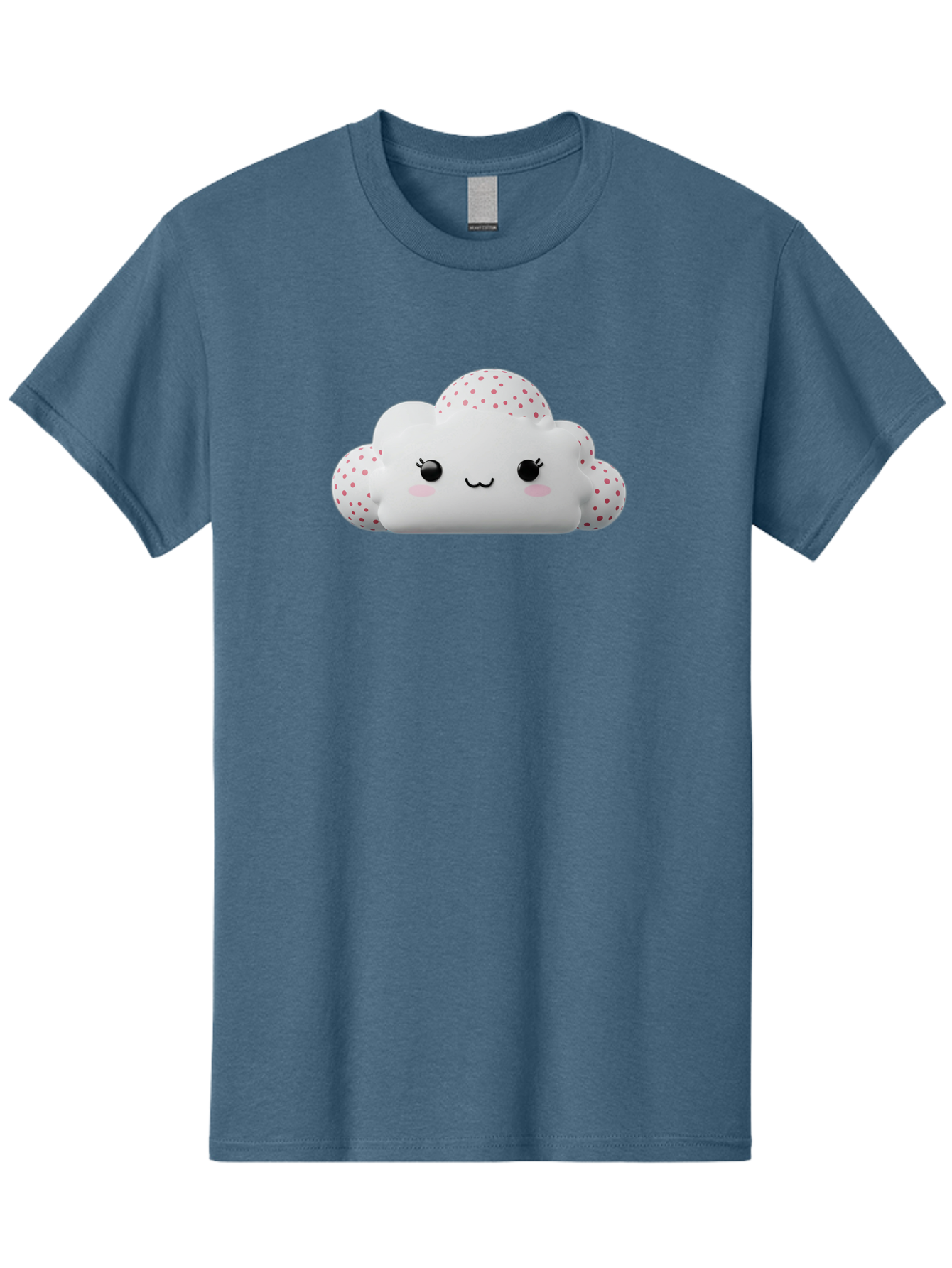 Cute-Cloud-3 Men'S Graphic Tee, 100% Cotton, Comfortable Casual Summer Wear, Machine Washable, Cute Cartoon Cloud, Fluffy White Cloud, Pink Polka Dots, Smiling Face, Black Eyes, Eyelashes, Rosy Cheeks, Kawaii Character, Digital Illustration, Bae427