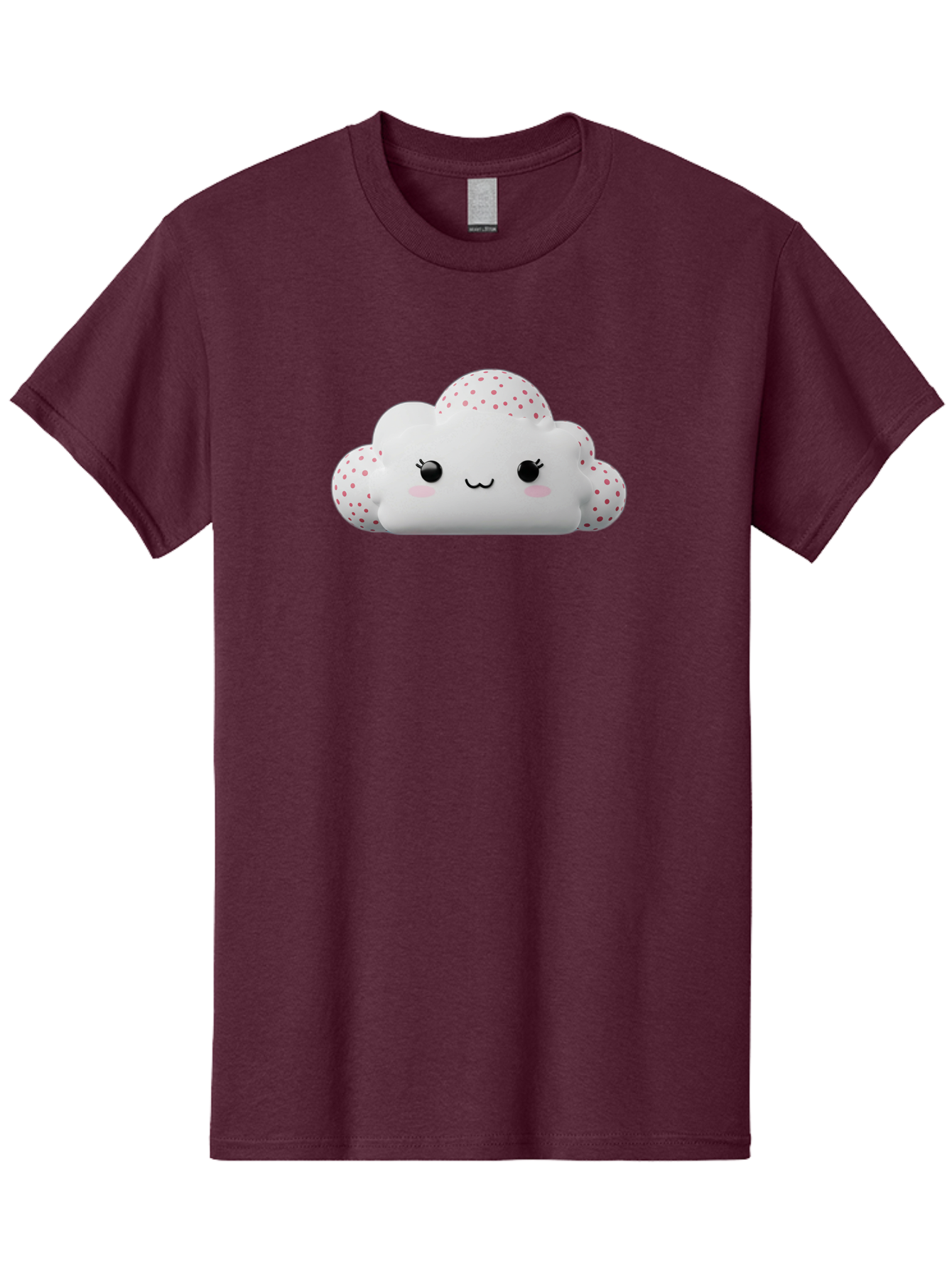 Cute-Cloud-3 Men'S Graphic Tee, 100% Cotton, Comfortable Casual Summer Wear, Machine Washable, Cute Cartoon Cloud, Fluffy White Cloud, Pink Polka Dots, Smiling Face, Black Eyes, Eyelashes, Rosy Cheeks, Kawaii Character, Digital Illustration, Bae427