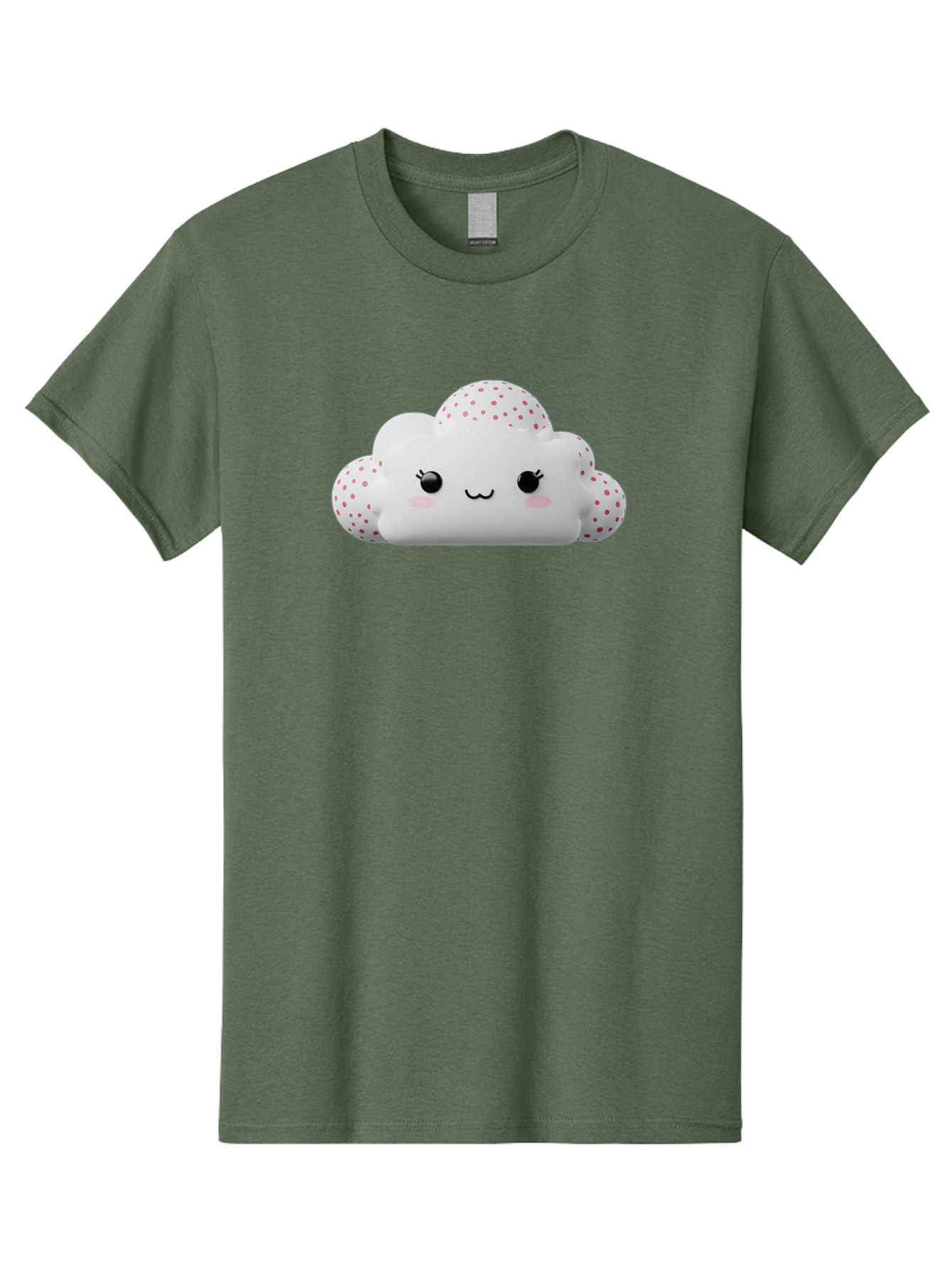 Cute-Cloud-3 Men'S Graphic Tee, 100% Cotton, Comfortable Casual Summer Wear, Machine Washable, Cute Cartoon Cloud, Fluffy White Cloud, Pink Polka Dots, Smiling Face, Black Eyes, Eyelashes, Rosy Cheeks, Kawaii Character, Digital Illustration, Bae427