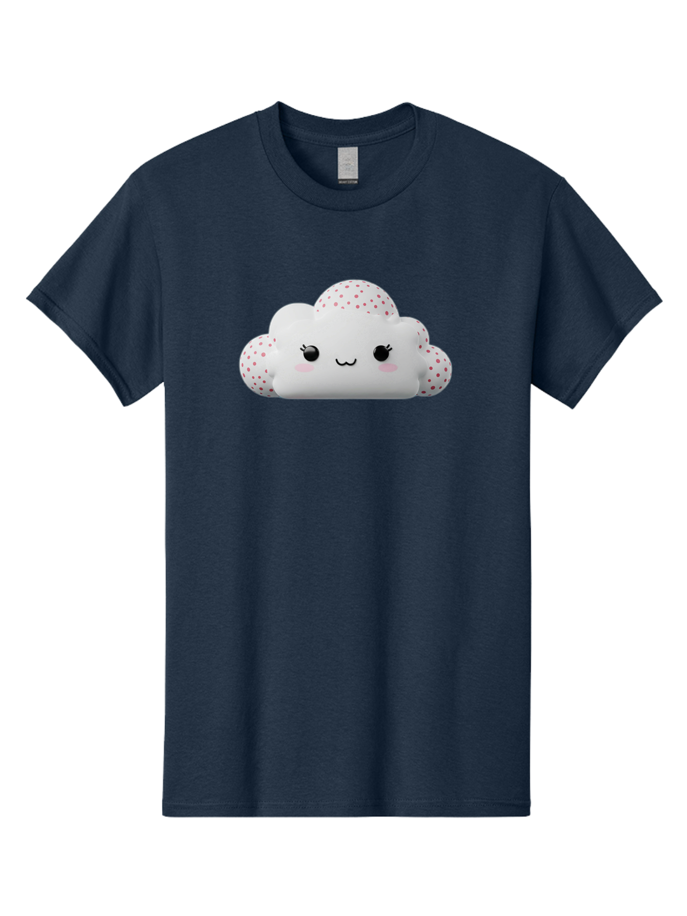 Cute-Cloud-3 Men'S Graphic Tee, 100% Cotton, Comfortable Casual Summer Wear, Machine Washable, Cute Cartoon Cloud, Fluffy White Cloud, Pink Polka Dots, Smiling Face, Black Eyes, Eyelashes, Rosy Cheeks, Kawaii Character, Digital Illustration, Bae427