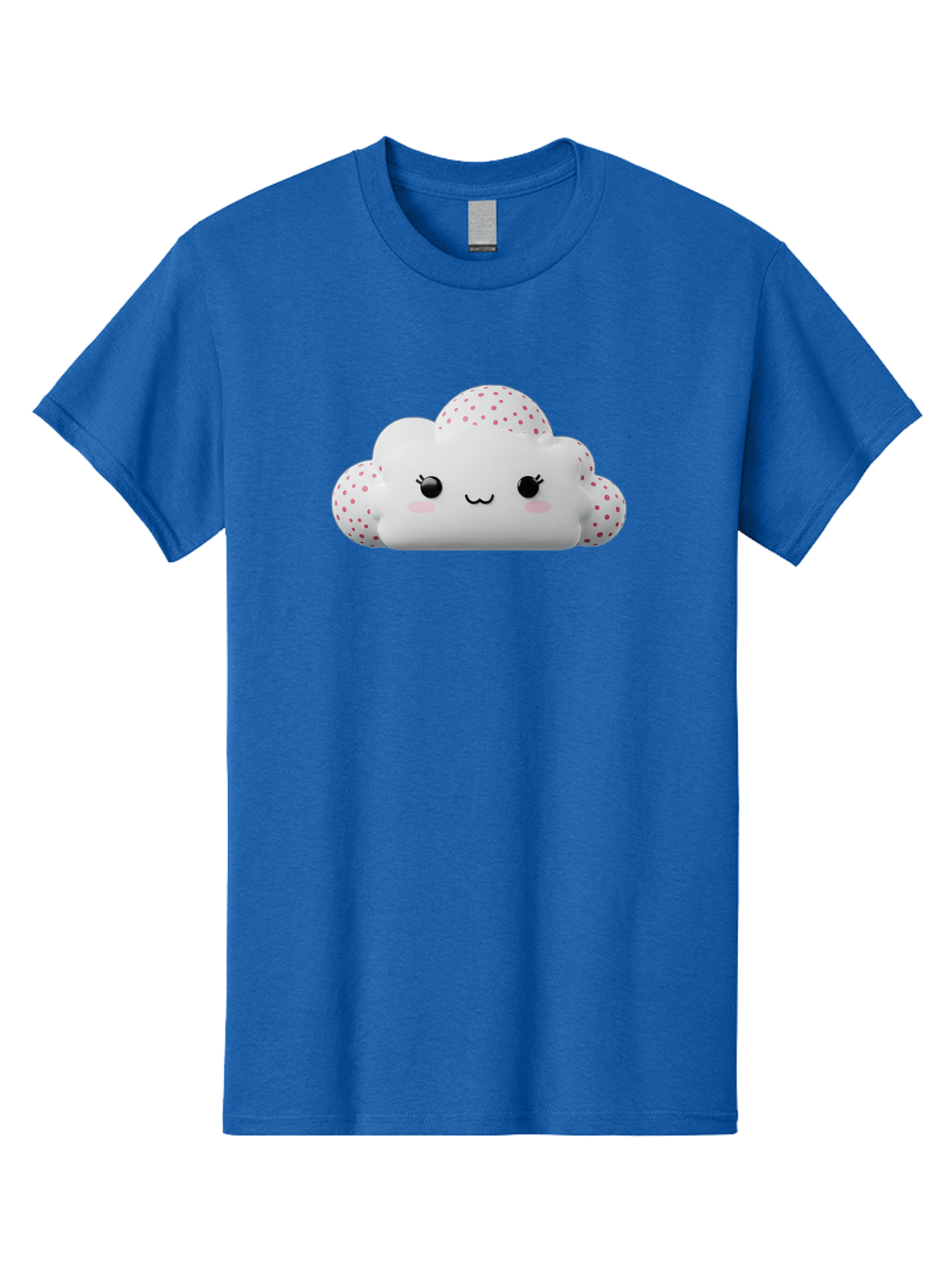 Cute-Cloud-3 Men'S Graphic Tee, 100% Cotton, Comfortable Casual Summer Wear, Machine Washable, Cute Cartoon Cloud, Fluffy White Cloud, Pink Polka Dots, Smiling Face, Black Eyes, Eyelashes, Rosy Cheeks, Kawaii Character, Digital Illustration, Bae427