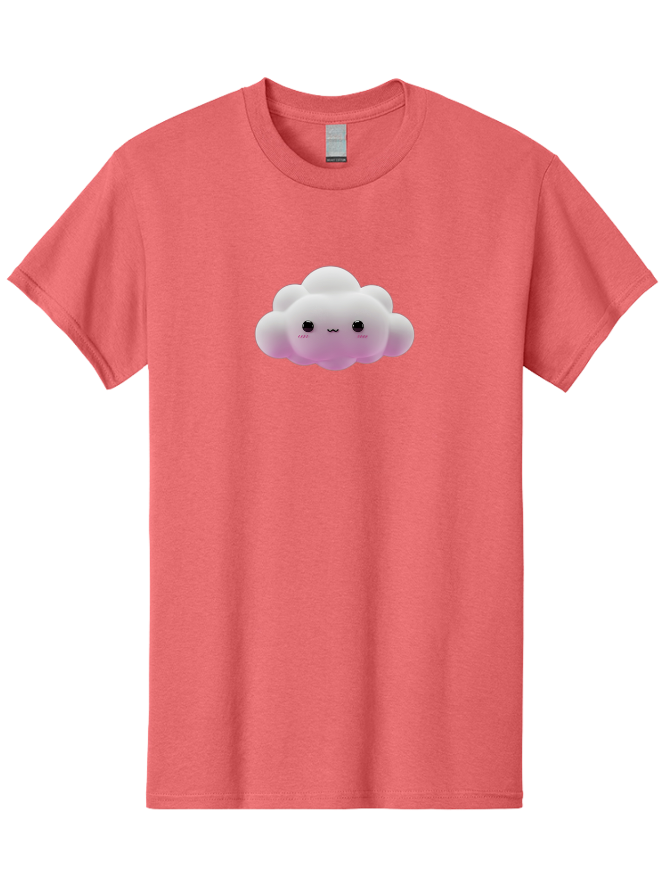 Cute-Cloud-Toy Men'S Graphic Tee, 100% Cotton, Comfortable Casual Summer Wear, Machine Washable, White Fluffy Cloud, Kawaii Character, Smiling Face, Cute Expression, Soft Pink Cheeks, Adorable Eyes, Cartoon Cloud, Pastel Colors, Bae428