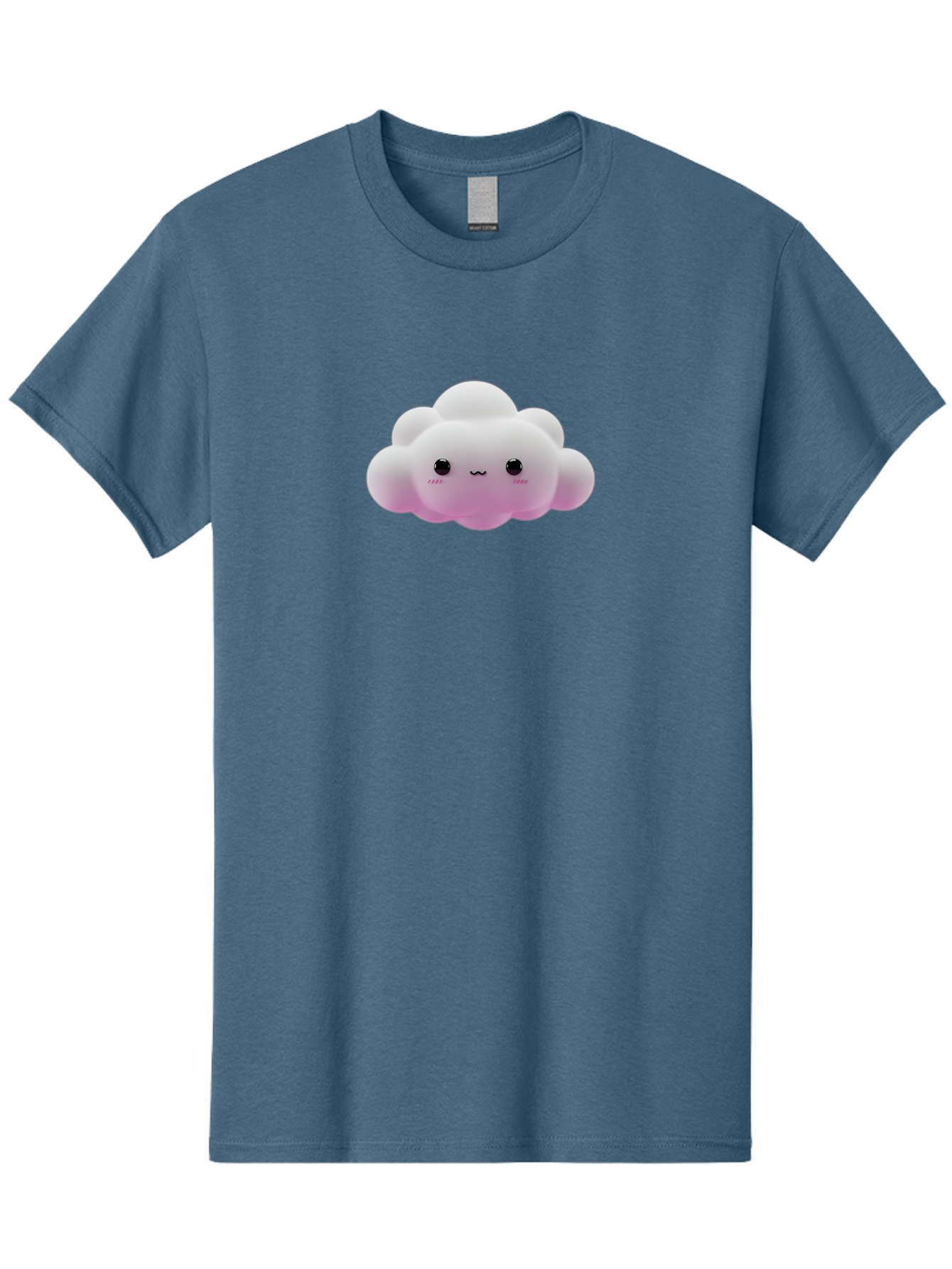 Cute-Cloud-Toy Men'S Graphic Tee, 100% Cotton, Comfortable Casual Summer Wear, Machine Washable, White Fluffy Cloud, Kawaii Character, Smiling Face, Cute Expression, Soft Pink Cheeks, Adorable Eyes, Cartoon Cloud, Pastel Colors, Bae428