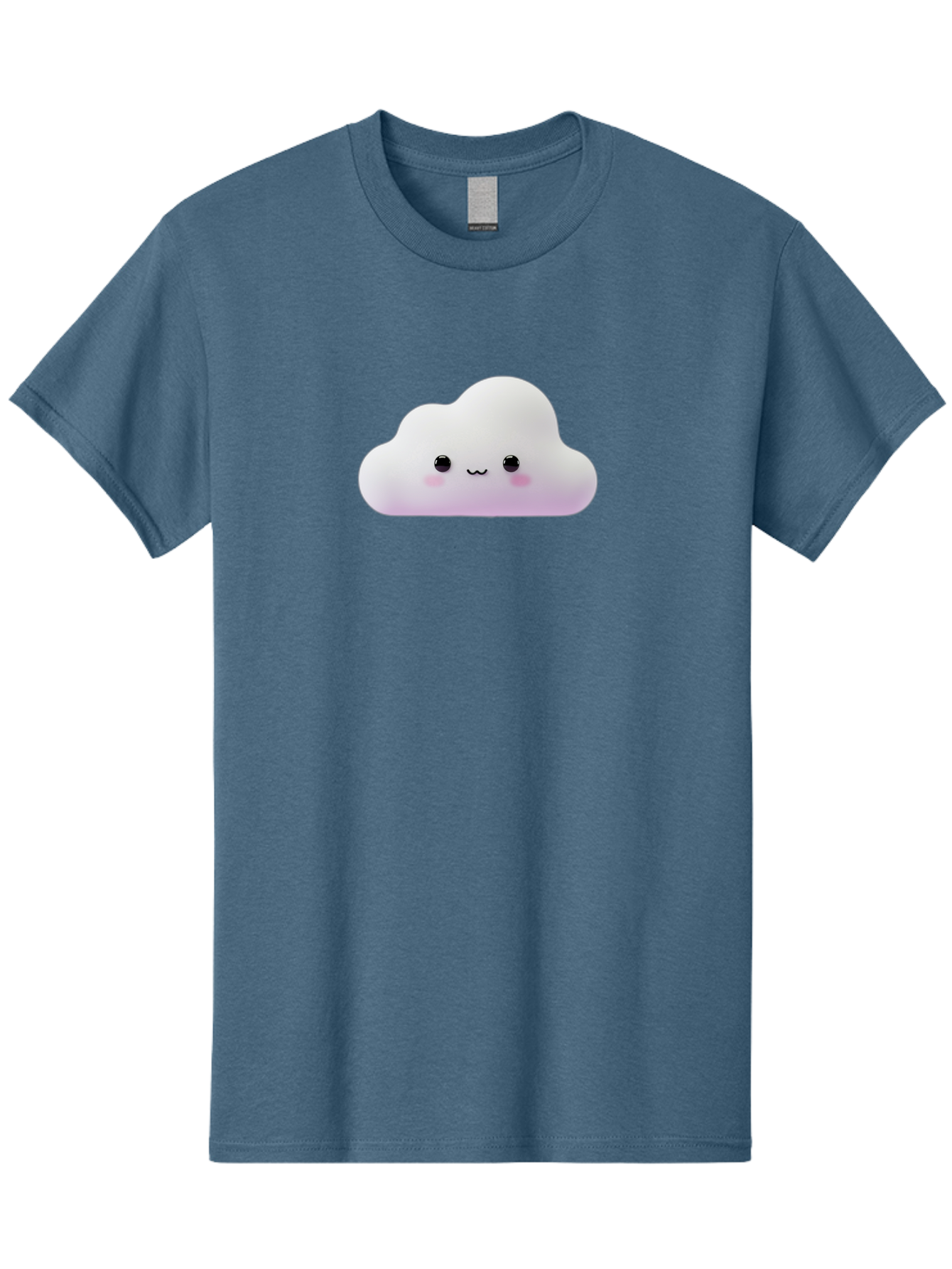 Cute-Cloud Men'S Graphic Tee, 100% Cotton, Comfortable Casual Summer Wear, Machine Washable, Cute Cloud, Smiling Face, Fluffy Cloud, Kawaii Character, Cartoon Cloud, Happy Expression, Soft Pink Cheeks, Black Eyes Bae429