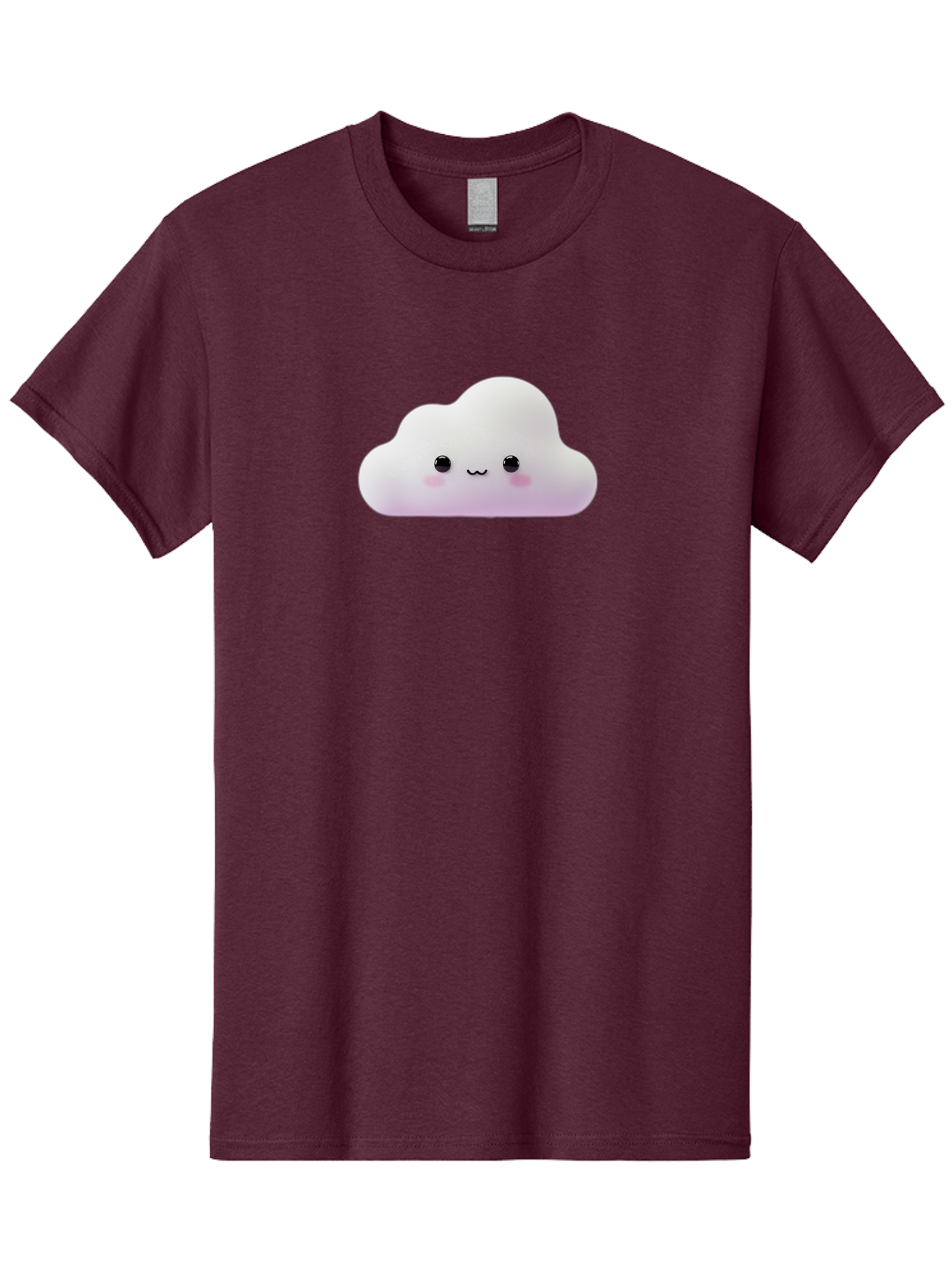 Cute-Cloud Men'S Graphic Tee, 100% Cotton, Comfortable Casual Summer Wear, Machine Washable, Cute Cloud, Smiling Face, Fluffy Cloud, Kawaii Character, Cartoon Cloud, Happy Expression, Soft Pink Cheeks, Black Eyes Bae429