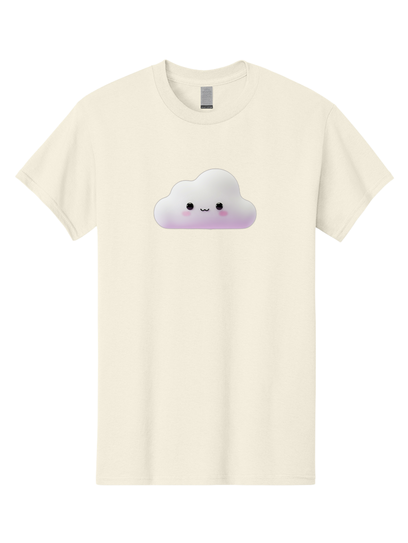 Cute-Cloud Men'S Graphic Tee, 100% Cotton, Comfortable Casual Summer Wear, Machine Washable, Cute Cloud, Smiling Face, Fluffy Cloud, Kawaii Character, Cartoon Cloud, Happy Expression, Soft Pink Cheeks, Black Eyes Bae429