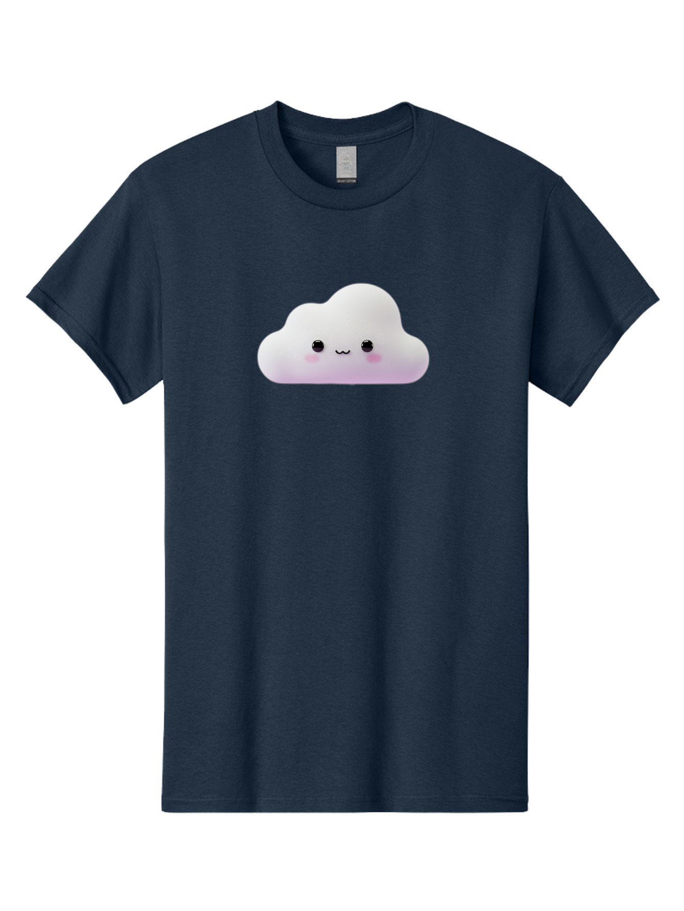 Cute-Cloud Men'S Graphic Tee, 100% Cotton, Comfortable Casual Summer Wear, Machine Washable, Cute Cloud, Smiling Face, Fluffy Cloud, Kawaii Character, Cartoon Cloud, Happy Expression, Soft Pink Cheeks, Black Eyes Bae429