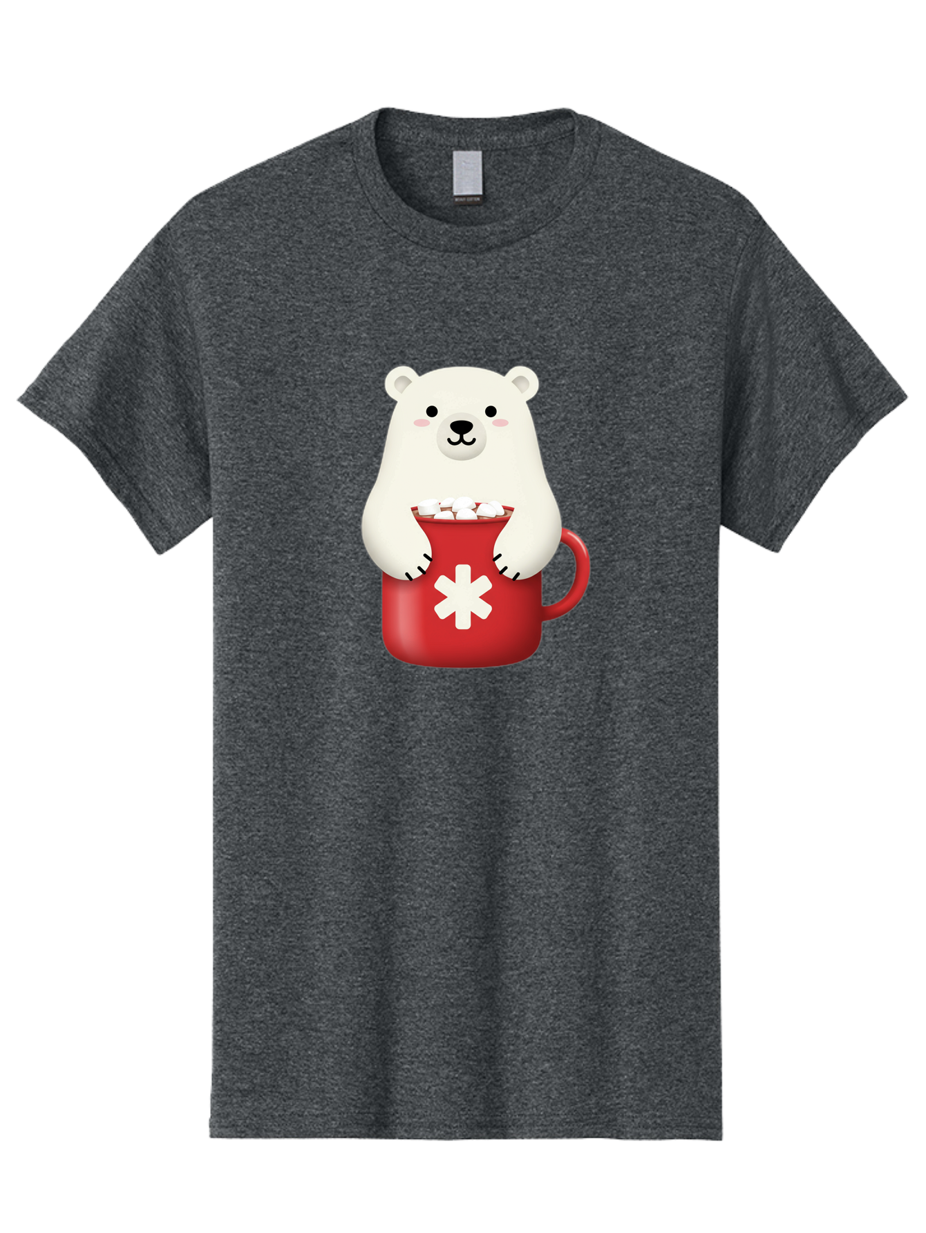 Cute-Panda-In-Cup Men'S Graphic Tee, 100% Cotton, Comfortable Casual Summer Wear, Machine Washable, White Polar Bear, Holding Red Mug, Marshmallows, Cute Cartoon Character, Winter Drink, Hot Chocolate, Medical Symbol Bae430