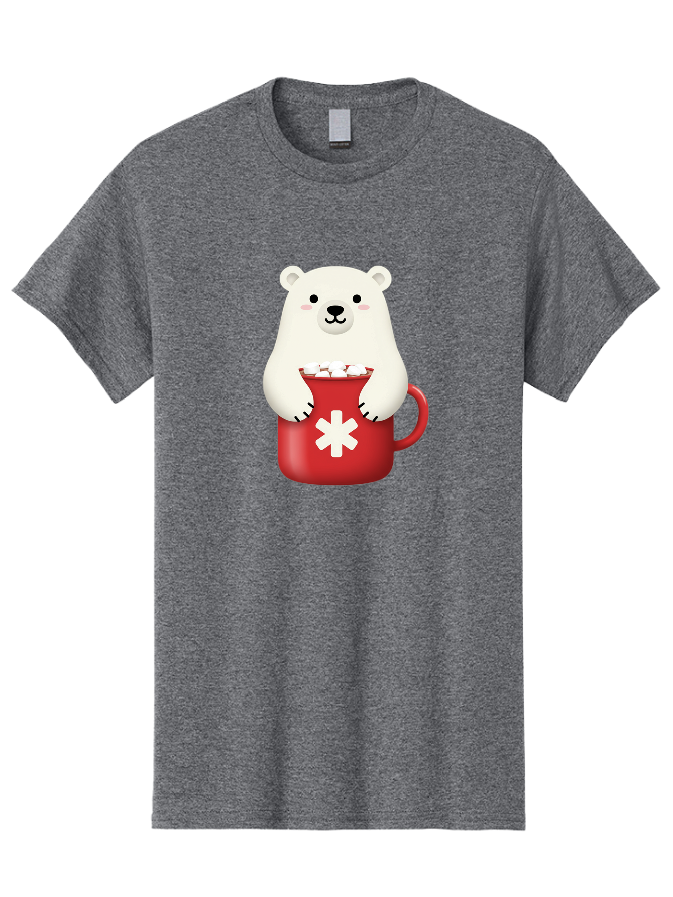 Cute-Panda-In-Cup Men'S Graphic Tee, 100% Cotton, Comfortable Casual Summer Wear, Machine Washable, White Polar Bear, Holding Red Mug, Marshmallows, Cute Cartoon Character, Winter Drink, Hot Chocolate, Medical Symbol Bae430
