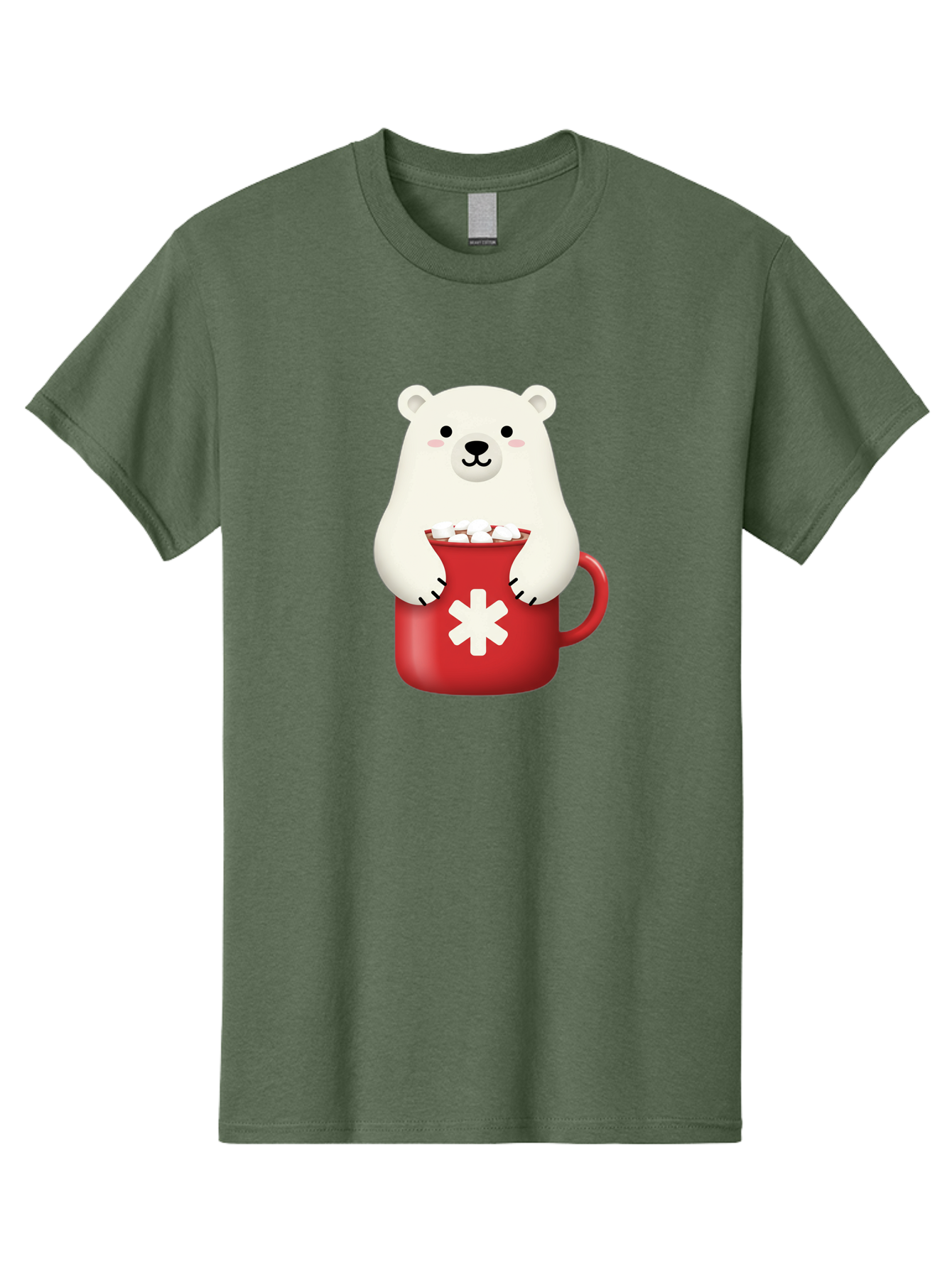 Cute-Panda-In-Cup Men'S Graphic Tee, 100% Cotton, Comfortable Casual Summer Wear, Machine Washable, White Polar Bear, Holding Red Mug, Marshmallows, Cute Cartoon Character, Winter Drink, Hot Chocolate, Medical Symbol Bae430