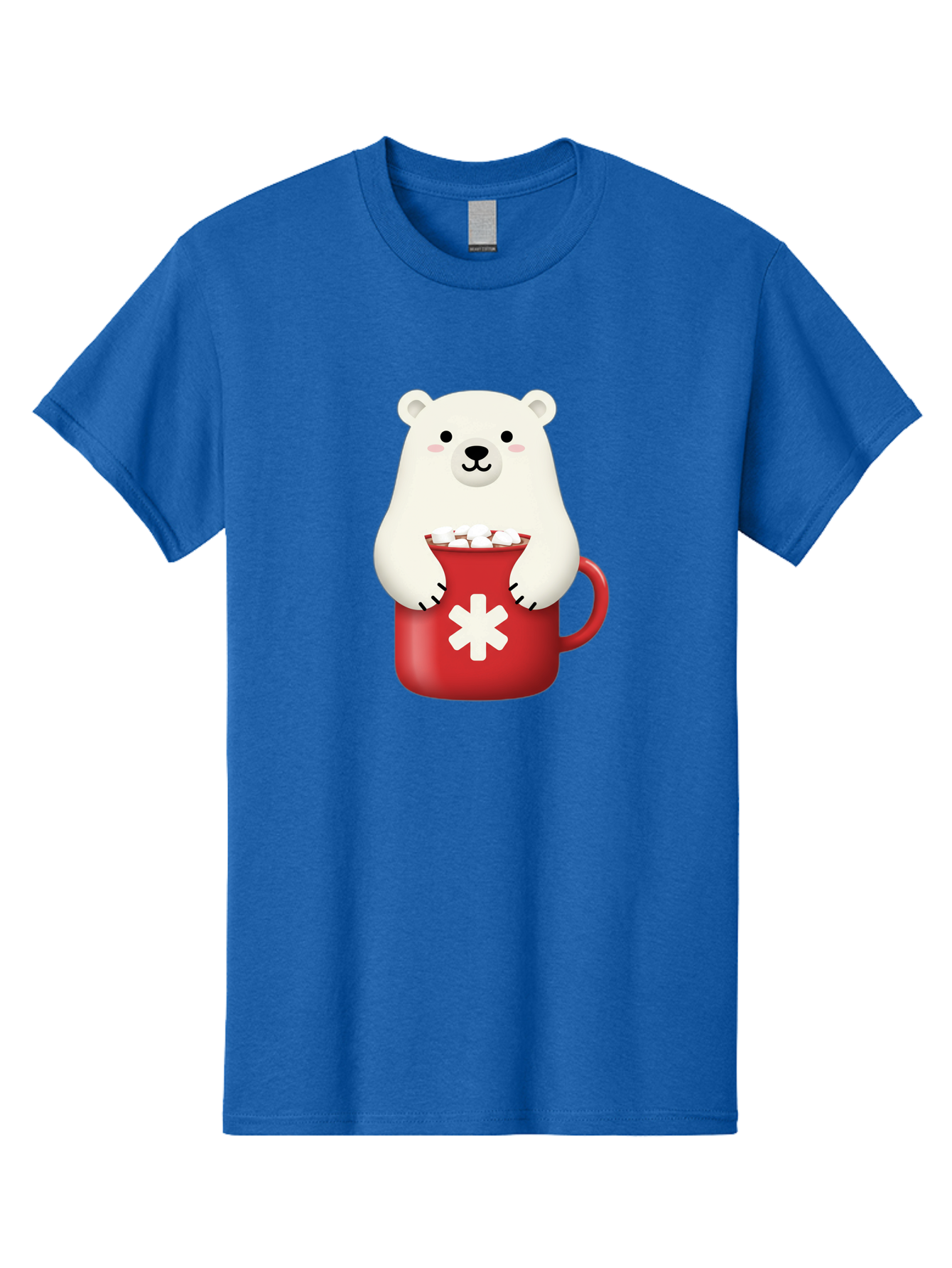 Cute-Panda-In-Cup Men'S Graphic Tee, 100% Cotton, Comfortable Casual Summer Wear, Machine Washable, White Polar Bear, Holding Red Mug, Marshmallows, Cute Cartoon Character, Winter Drink, Hot Chocolate, Medical Symbol Bae430