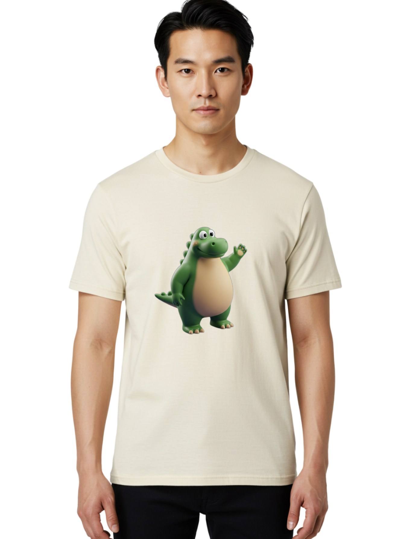 Dino-1 Men'S Graphic Tee, 100% Cotton, Comfortable Casual Summer Wear, Machine Washable, Friendly Cartoon Dinosaur, Green Dinosaur Character, Dinosaurs For Kids, Cartoon Characters For Children, Fun Dinosaur Illustrations, Bae434