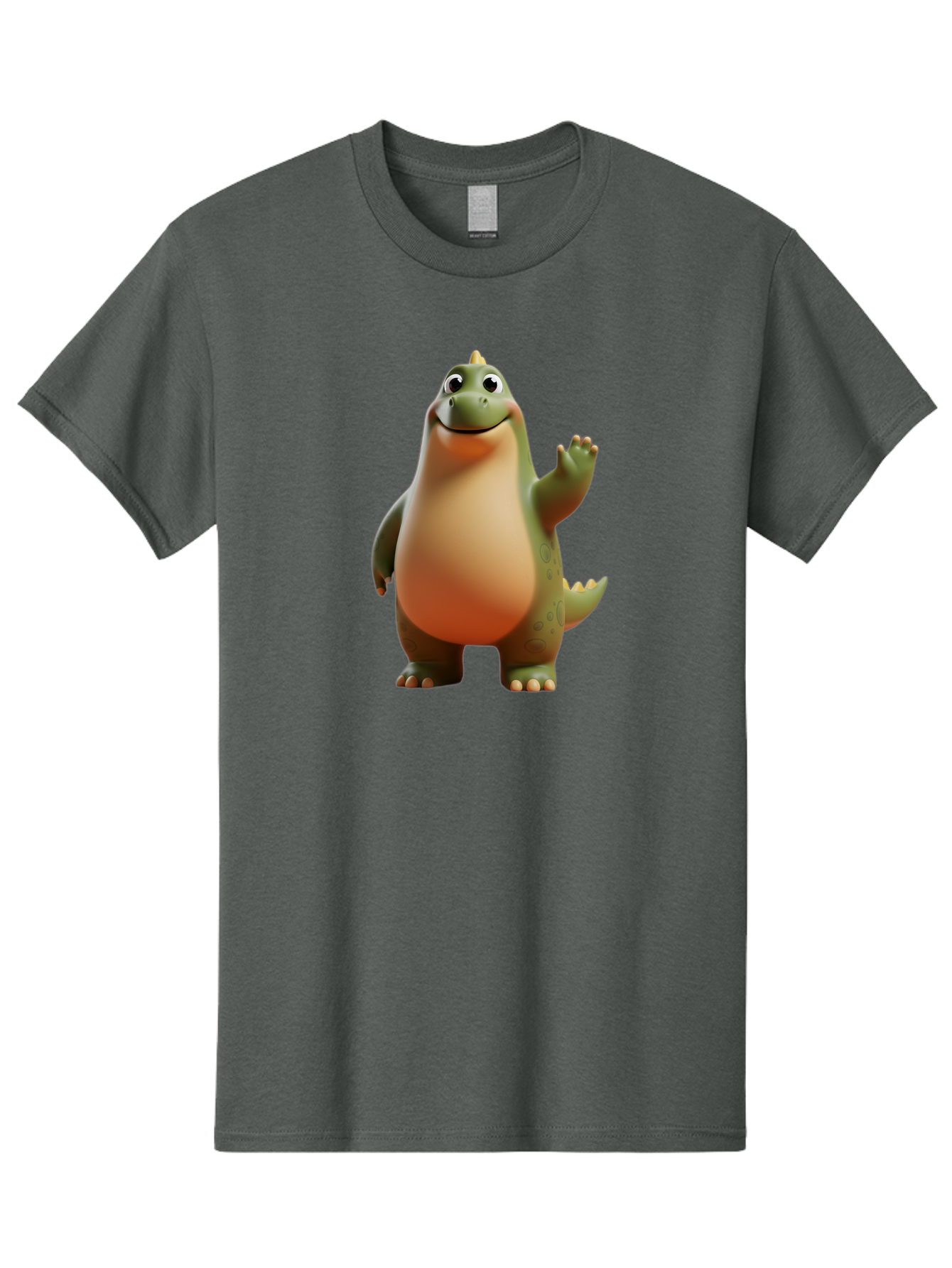Dinosaur Men'S Graphic Tee, 100% Cotton, Comfortable Casual Summer Wear, Machine Washable, Happy Dinosaur, Cartoon Character, Friendly Creature, Cute Illustration, Waving Dinosaur, Animated Dinosaur, Green Dinosaur, Smiling Face, Fun Design, Bae439