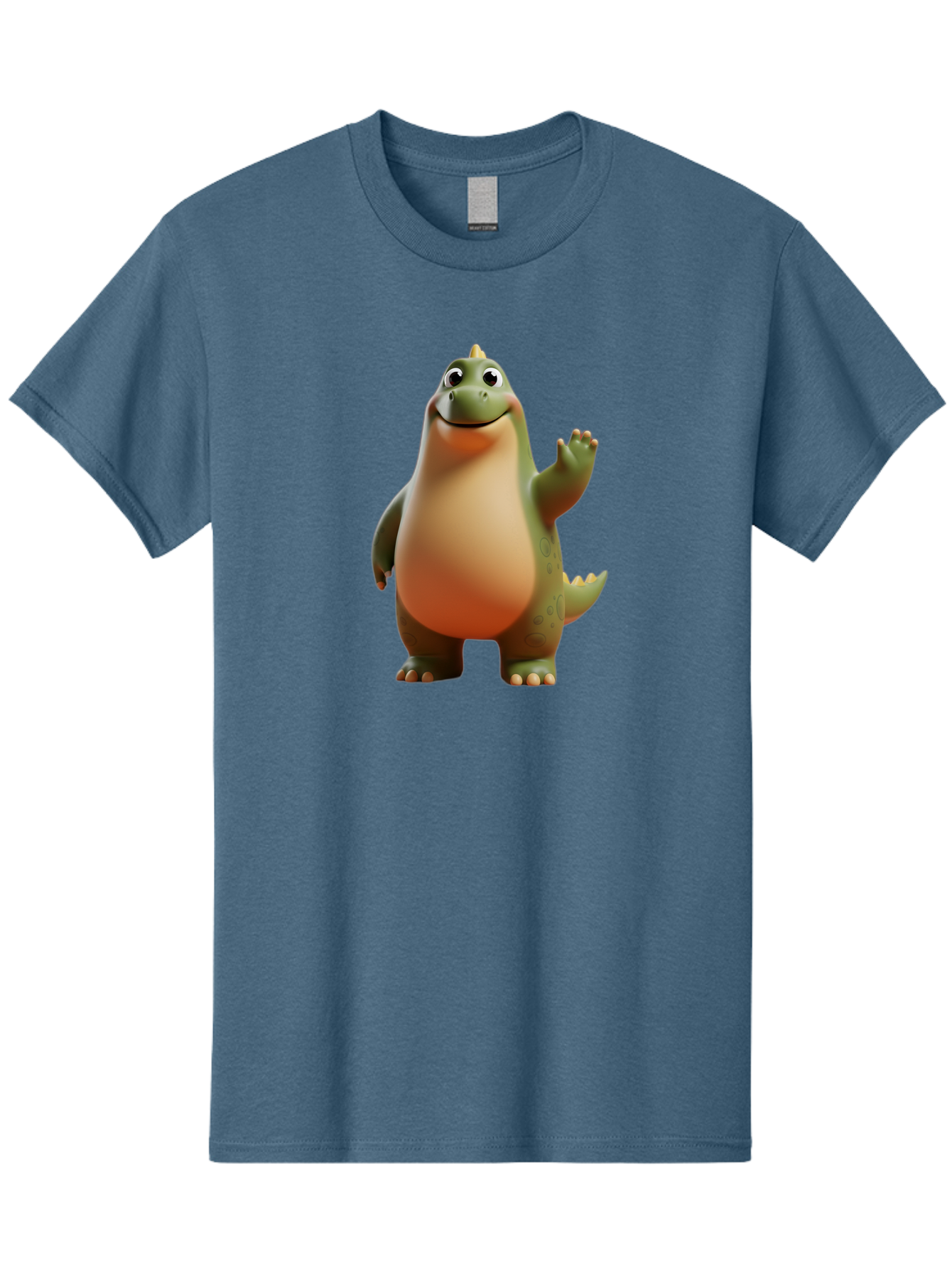 Dinosaur Men'S Graphic Tee, 100% Cotton, Comfortable Casual Summer Wear, Machine Washable, Happy Dinosaur, Cartoon Character, Friendly Creature, Cute Illustration, Waving Dinosaur, Animated Dinosaur, Green Dinosaur, Smiling Face, Fun Design, Bae439