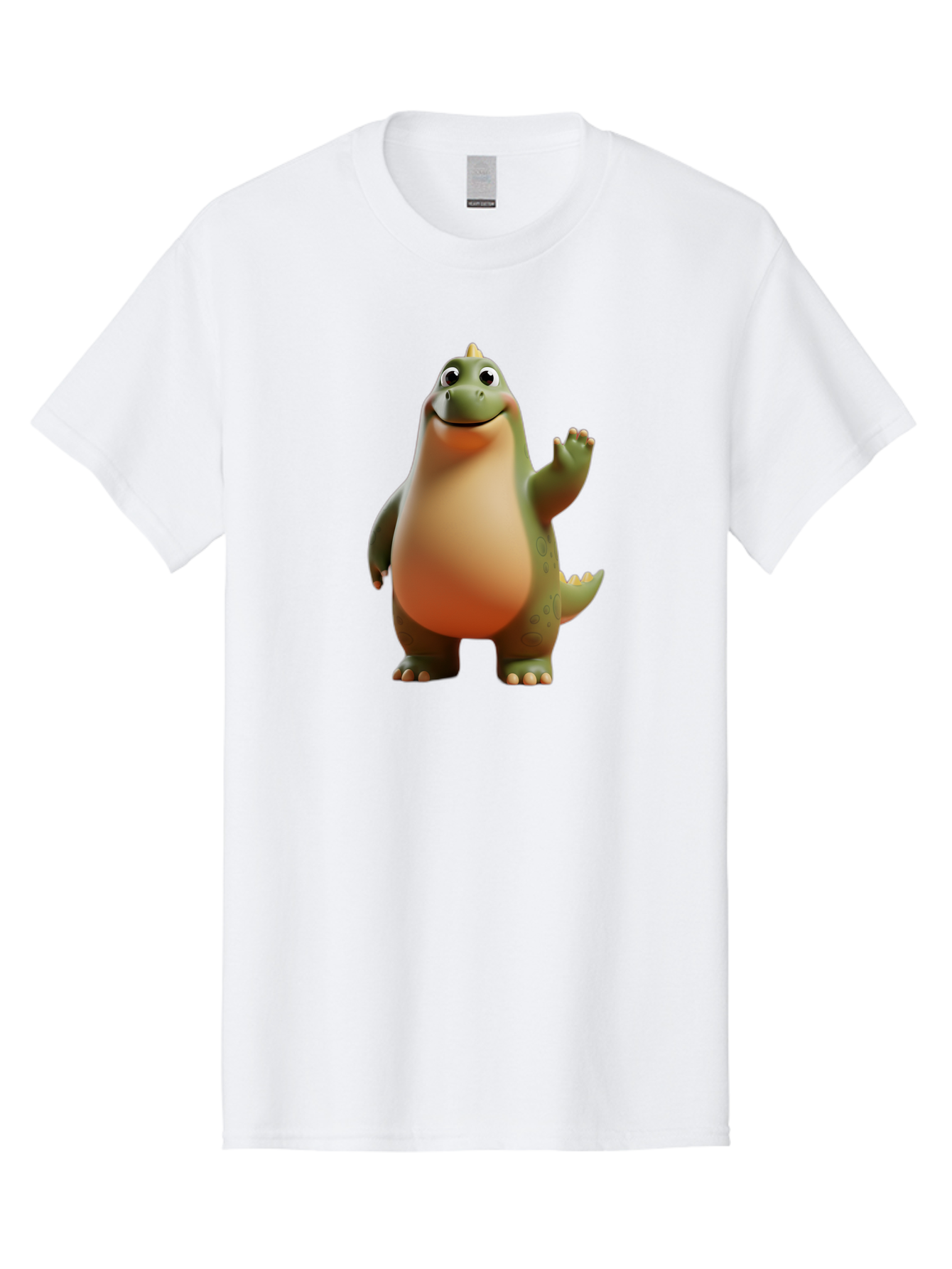 Dinosaur Men'S Graphic Tee, 100% Cotton, Comfortable Casual Summer Wear, Machine Washable, Happy Dinosaur, Cartoon Character, Friendly Creature, Cute Illustration, Waving Dinosaur, Animated Dinosaur, Green Dinosaur, Smiling Face, Fun Design, Bae439