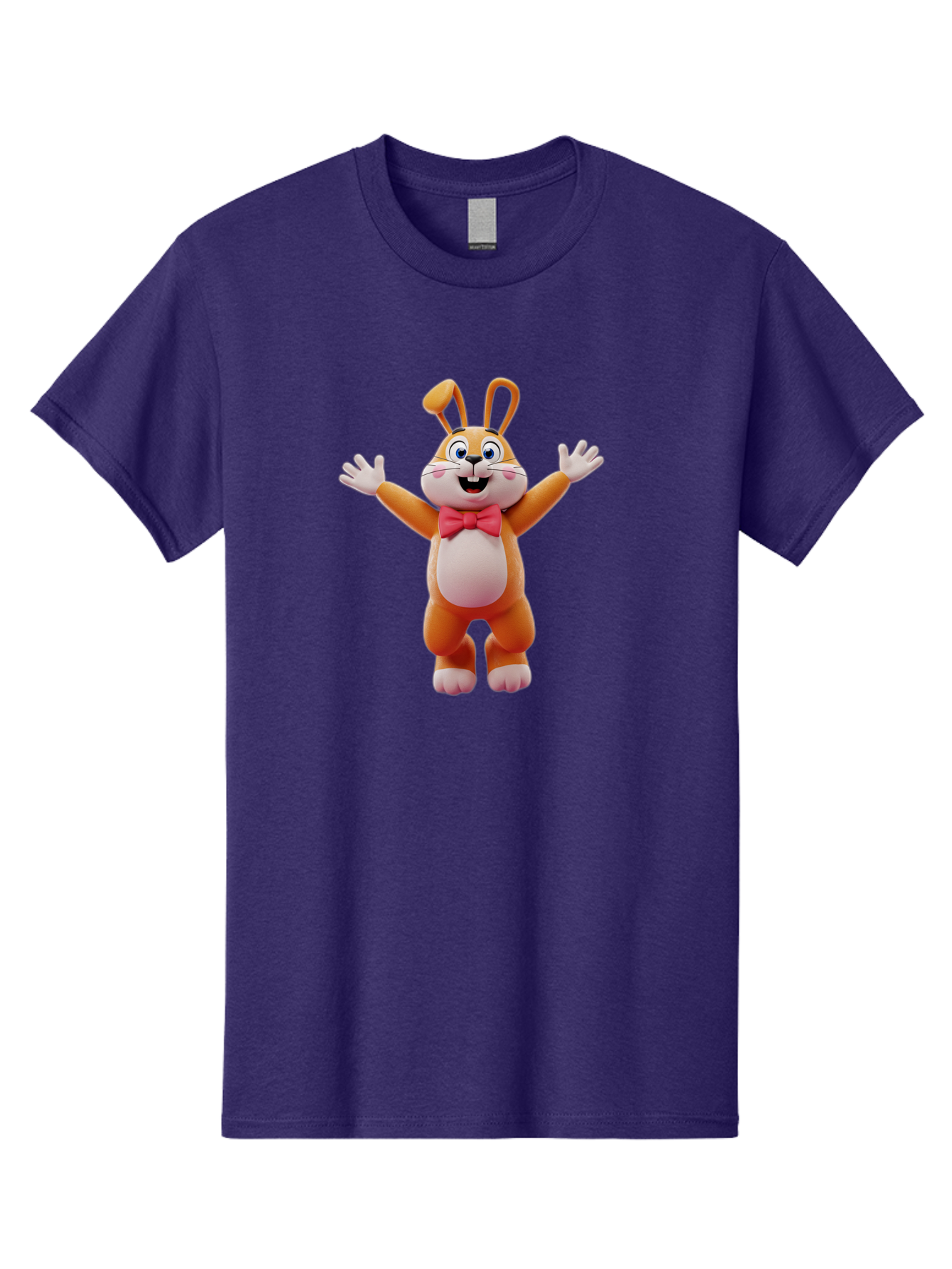 Easter-Bunny Men'S Graphic Tee, 100% Cotton, Comfortable Casual Summer Wear, Machine Washable, Cartoon Rabbit, Easter Bunny, Orange Bunny, Pink Bow Tie, White Gloves, Cute Character, 3D Illustration, Easter Theme, Spring Celebration Bae441