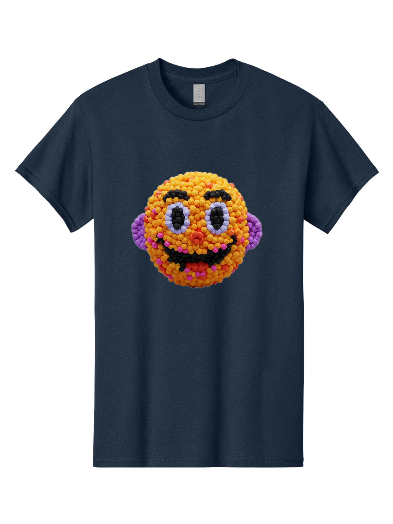 Ernie-Bead-Head Men'S Graphic Tee, 100% Cotton, Comfortable Casual Summer Wear, Machine Washable, Sesame Street Ernie, Bead Art, Colorful Character, Playful Design, Fun Toy, Creative Craft, 3D Art, Children'S Entertainment, Purple Ears, Bae443