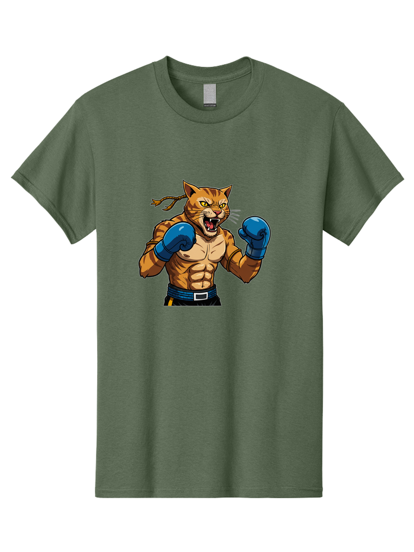Fighting-Cat Men'S Graphic Tee, 100% Cotton, Comfortable Casual Summer Wear, Machine Washable, Muscular Cat, Boxing Gloves, Anime Style, Aggressive Stance, Fighting Cat, Cartoon Character, Strong Cat, Determined Expression, Braided Hair, Bae447