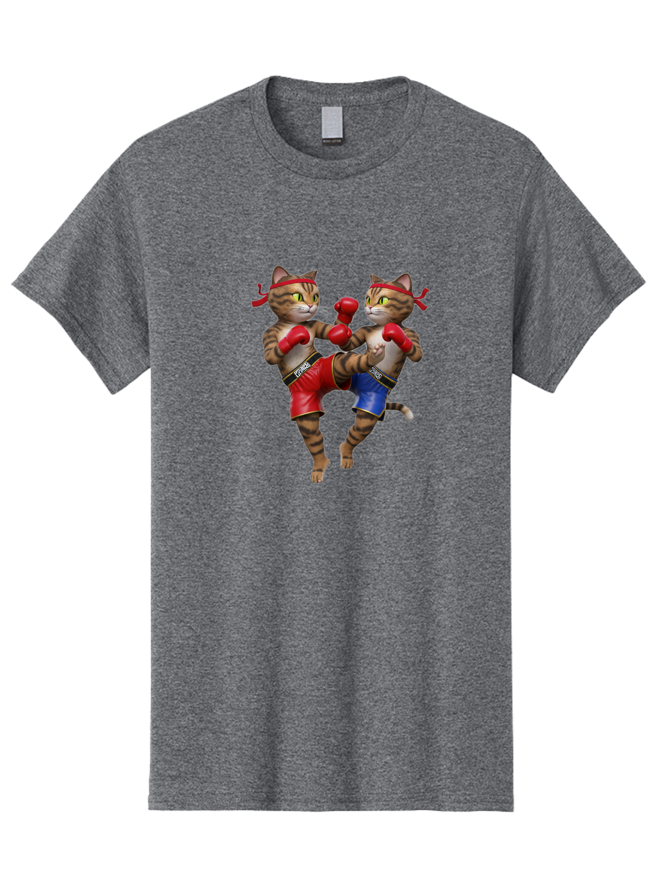 Fighting-Cats Men'S Graphic Tee, 100% Cotton, Comfortable Casual Summer Wear, Machine Washable, Cartoon Cats Boxing, Martial Arts Fight, Red And Blue Boxing Shorts, Red Boxing Gloves, Kofre Brand, Fighting Cats, Cartoon Characters, Bae448