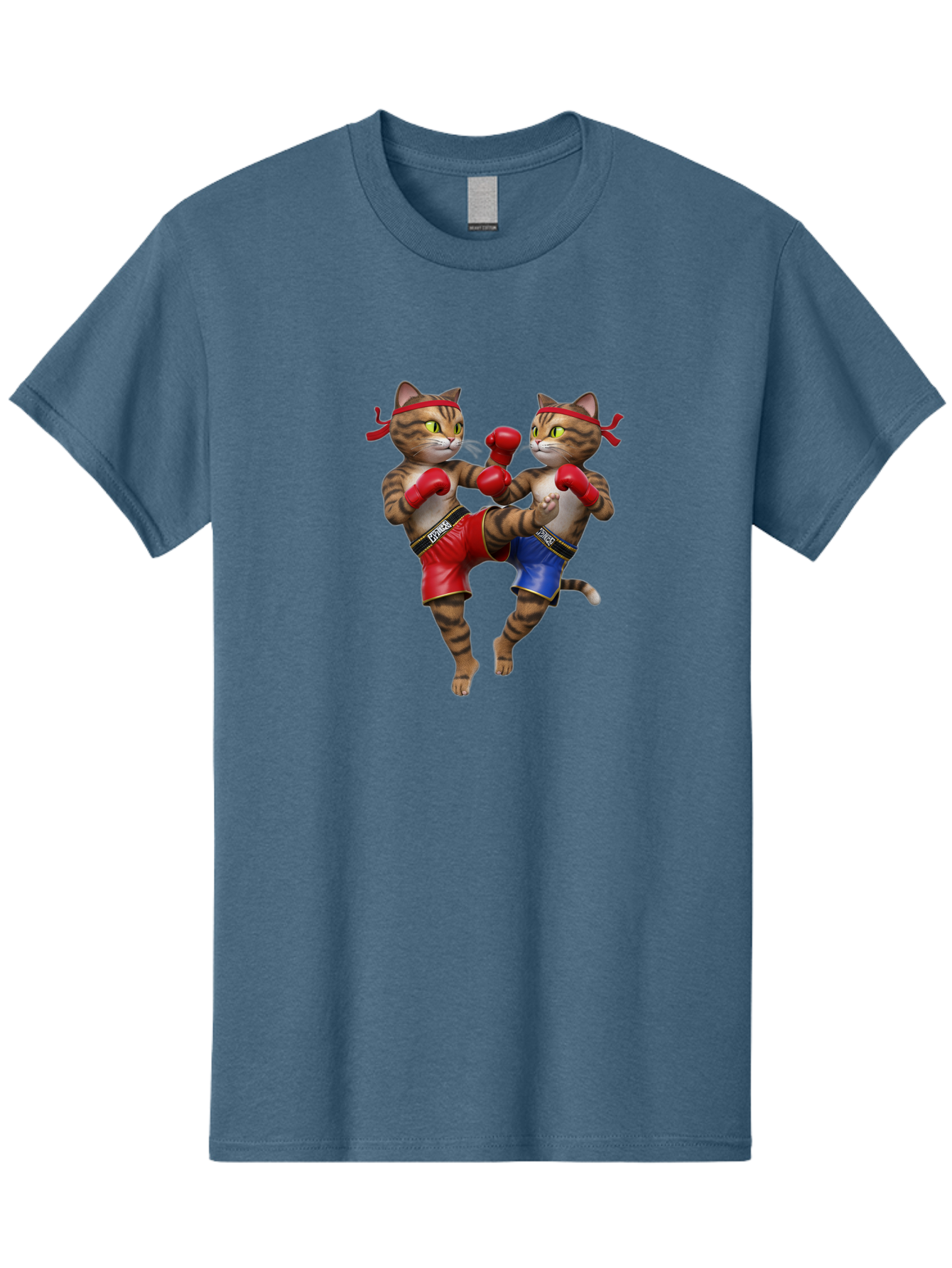 Fighting-Cats Men'S Graphic Tee, 100% Cotton, Comfortable Casual Summer Wear, Machine Washable, Cartoon Cats Boxing, Martial Arts Fight, Red And Blue Boxing Shorts, Red Boxing Gloves, Kofre Brand, Fighting Cats, Cartoon Characters, Bae448