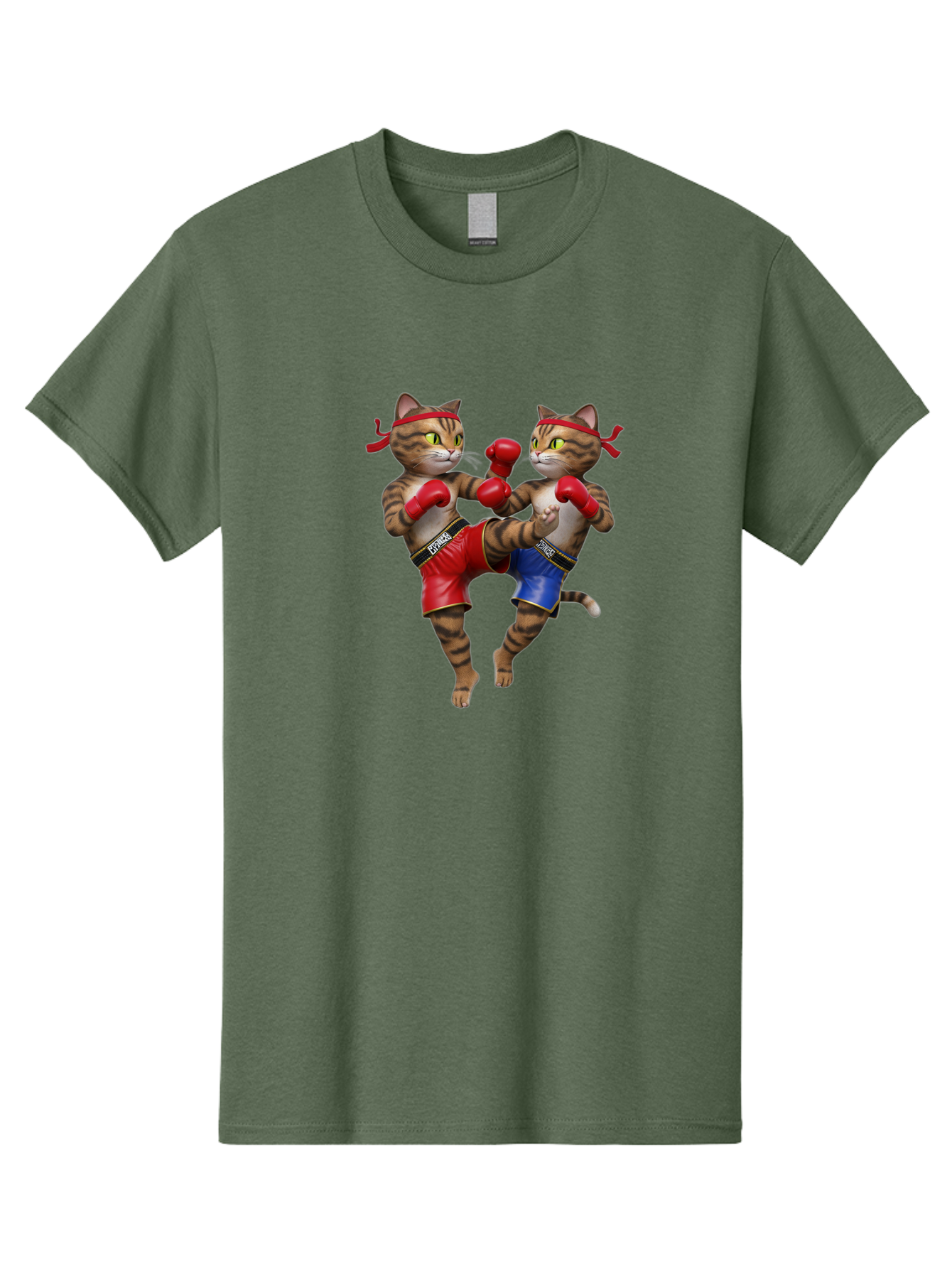 Fighting-Cats Men'S Graphic Tee, 100% Cotton, Comfortable Casual Summer Wear, Machine Washable, Cartoon Cats Boxing, Martial Arts Fight, Red And Blue Boxing Shorts, Red Boxing Gloves, Kofre Brand, Fighting Cats, Cartoon Characters, Bae448