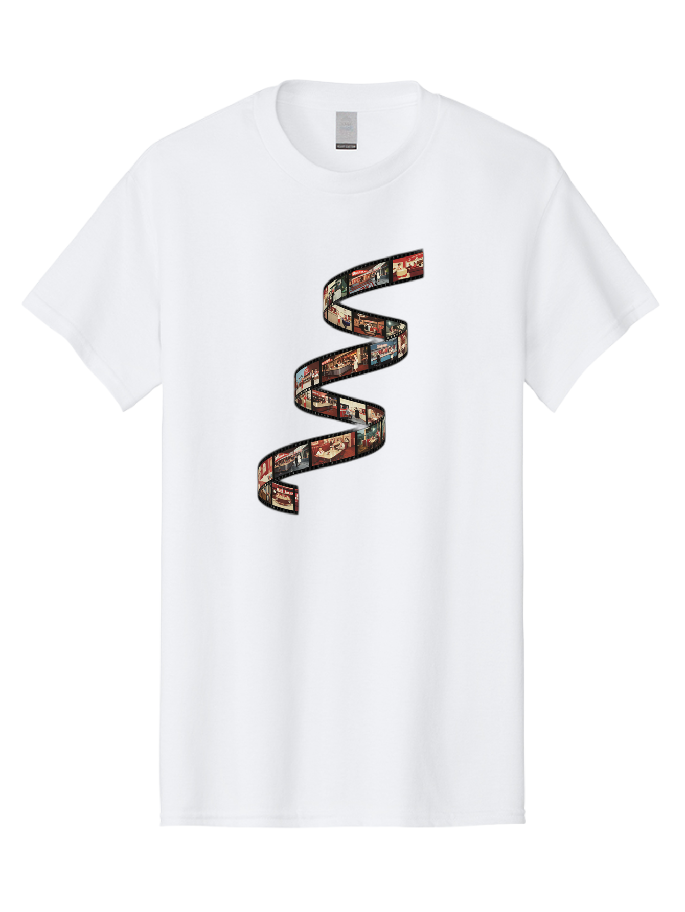 Film-Strip Men'S Graphic Tee, 100% Cotton, Comfortable Casual Summer Wear, Machine Washable, Film Strip With Images Of Buildings, Movie Scenes, Cinematic Scenes, Photography, Creative Graphics, Abstract Art, Film Reel, Nostalgic Vibe Bae449