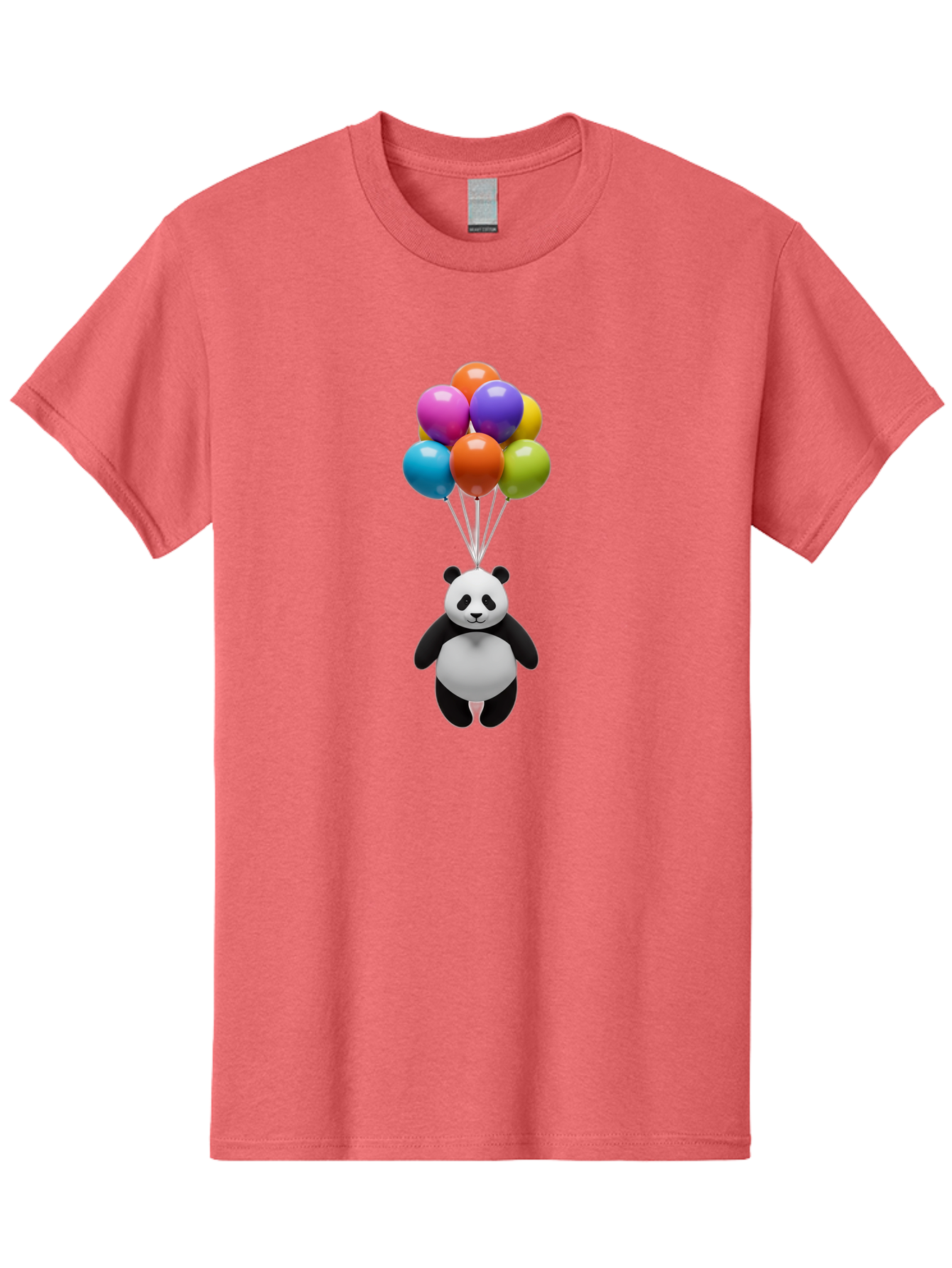 Floating-Panda Men'S Graphic Tee, 100% Cotton, Comfortable Casual Summer Wear, Machine Washable, Cartoon Panda, Floating Panda, Colorful Balloons, Whimsical Design, Cute Character, Playful Illustration, 3D Graphic, Panda Bear, Bae450