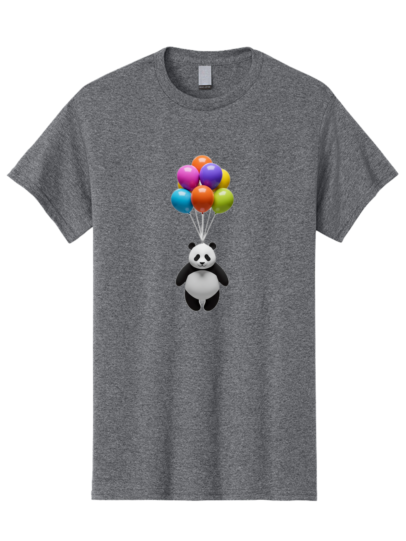 Floating-Panda Men'S Graphic Tee, 100% Cotton, Comfortable Casual Summer Wear, Machine Washable, Cartoon Panda, Floating Panda, Colorful Balloons, Whimsical Design, Cute Character, Playful Illustration, 3D Graphic, Panda Bear, Bae450