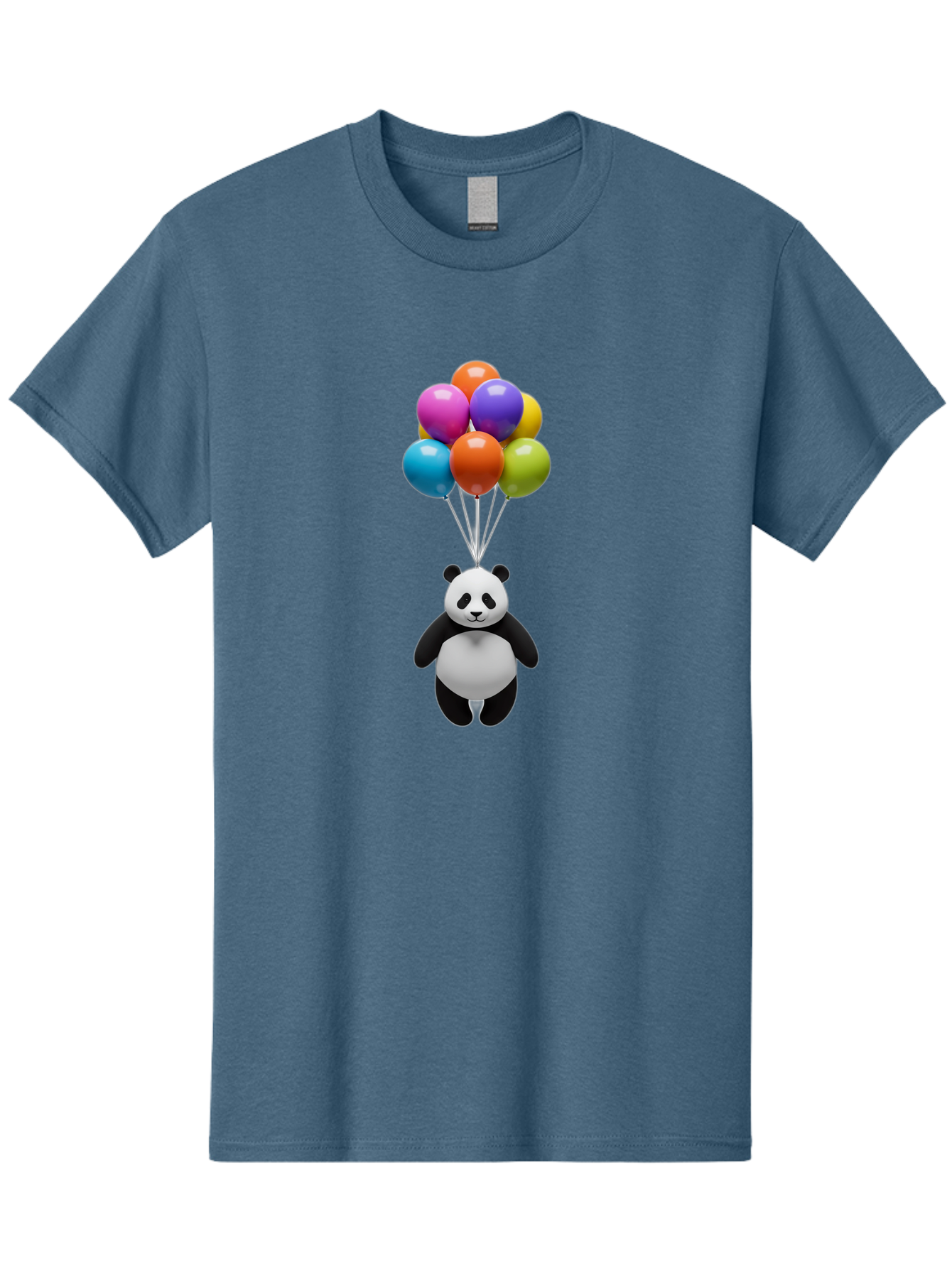 Floating-Panda Men'S Graphic Tee, 100% Cotton, Comfortable Casual Summer Wear, Machine Washable, Cartoon Panda, Floating Panda, Colorful Balloons, Whimsical Design, Cute Character, Playful Illustration, 3D Graphic, Panda Bear, Bae450