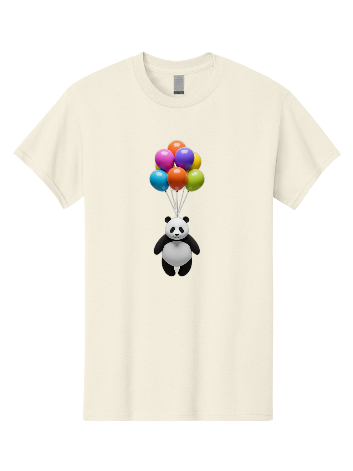Floating-Panda Men'S Graphic Tee, 100% Cotton, Comfortable Casual Summer Wear, Machine Washable, Cartoon Panda, Floating Panda, Colorful Balloons, Whimsical Design, Cute Character, Playful Illustration, 3D Graphic, Panda Bear, Bae450