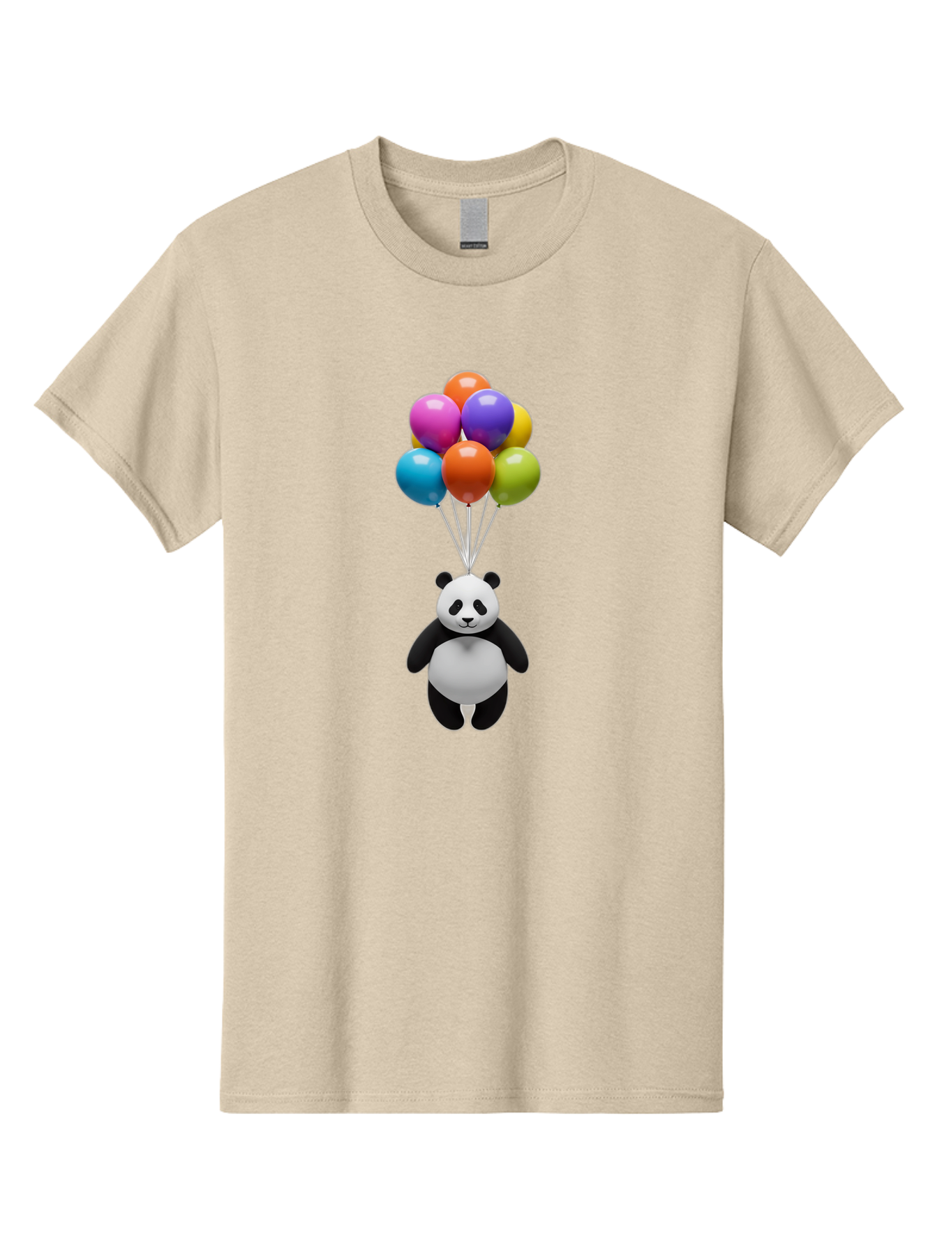 Floating-Panda Men'S Graphic Tee, 100% Cotton, Comfortable Casual Summer Wear, Machine Washable, Cartoon Panda, Floating Panda, Colorful Balloons, Whimsical Design, Cute Character, Playful Illustration, 3D Graphic, Panda Bear, Bae450
