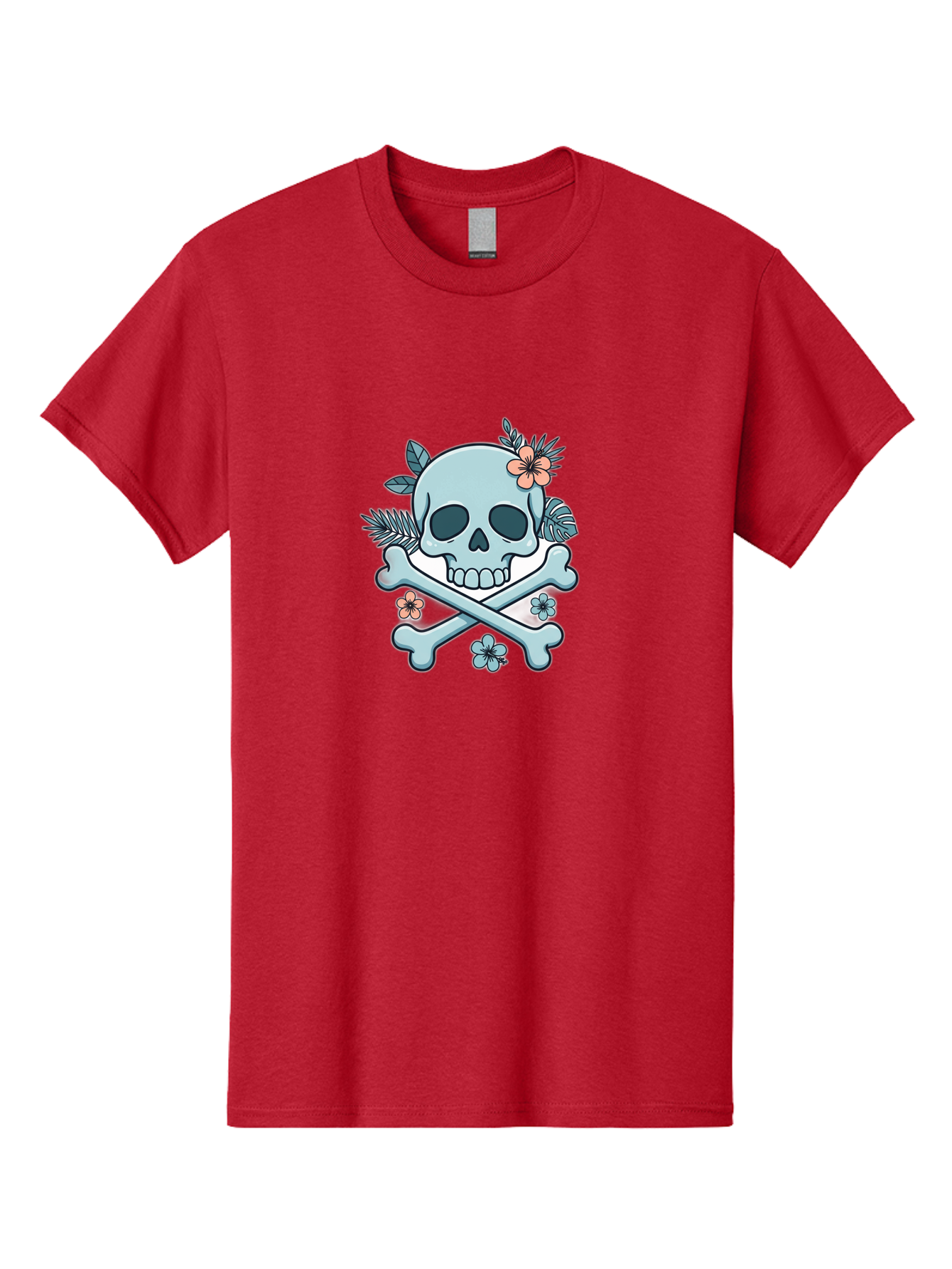 Floral-Skull Men'S Graphic Tee, 100% Cotton, Comfortable Casual Summer Wear, Machine Washable, Skull And Crossbones, Jolly Roger, Pirate Symbol, Floral Design, Colorful Tattoo Art, Gothic Decoration, Crossbones With Flowers, Flower Skull, Bae451