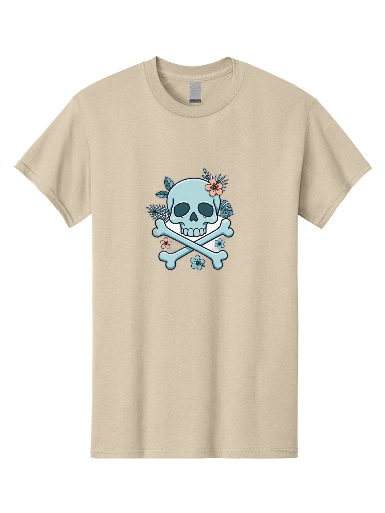 Floral-Skull Men'S Graphic Tee, 100% Cotton, Comfortable Casual Summer Wear, Machine Washable, Skull And Crossbones, Jolly Roger, Pirate Symbol, Floral Design, Colorful Tattoo Art, Gothic Decoration, Crossbones With Flowers, Flower Skull, Bae451