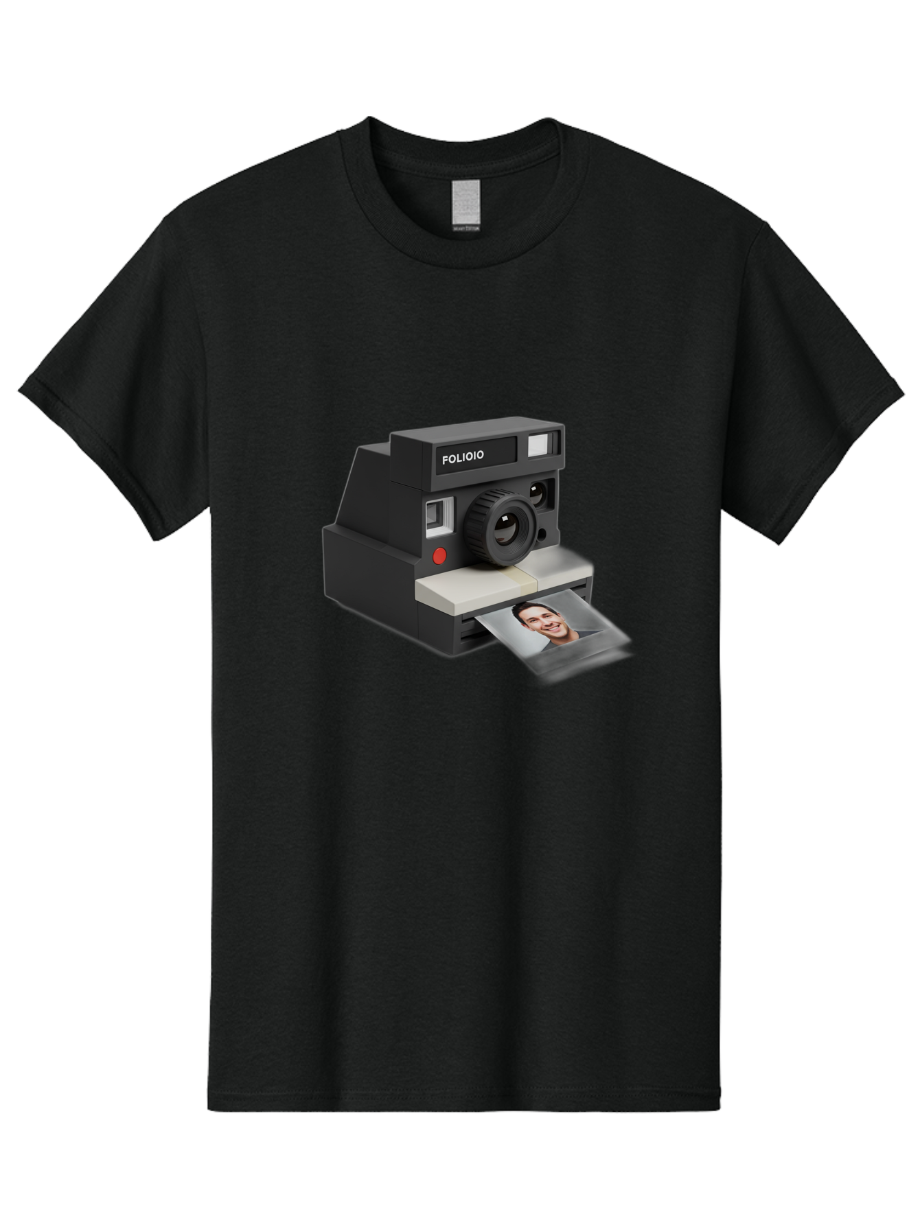 Folioio-Polaroid-Camera Men'S Graphic Tee, 100% Cotton, Comfortable Casual Summer Wear, Machine Washable, Instant Camera, Folioio Brand, Printing Photo, Smiling Woman, Instant Photography, Retro Style, Digital Print, Camera Technology Bae452