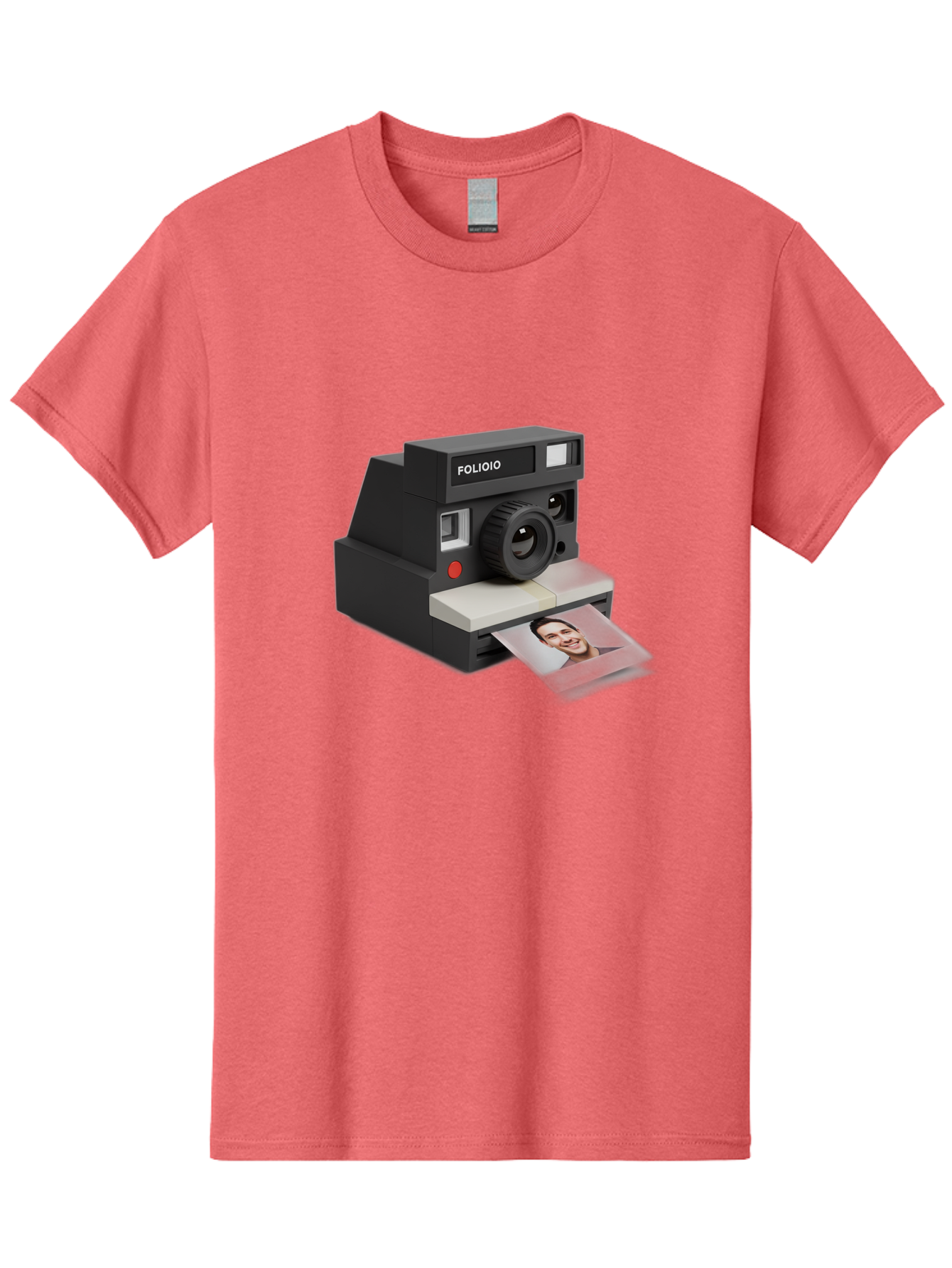 Folioio-Polaroid-Camera Men'S Graphic Tee, 100% Cotton, Comfortable Casual Summer Wear, Machine Washable, Instant Camera, Folioio Brand, Printing Photo, Smiling Woman, Instant Photography, Retro Style, Digital Print, Camera Technology Bae452