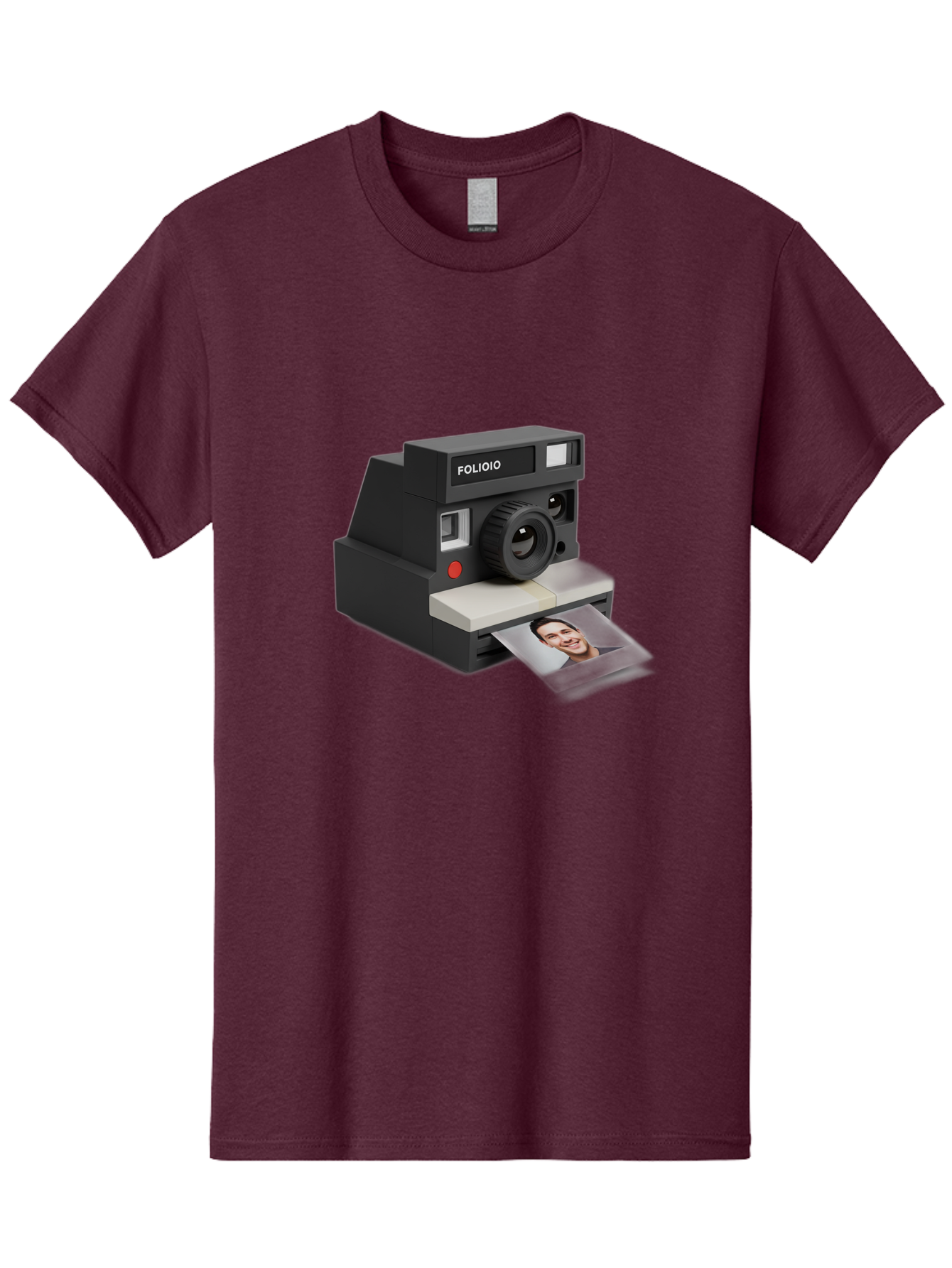 Folioio-Polaroid-Camera Men'S Graphic Tee, 100% Cotton, Comfortable Casual Summer Wear, Machine Washable, Instant Camera, Folioio Brand, Printing Photo, Smiling Woman, Instant Photography, Retro Style, Digital Print, Camera Technology Bae452